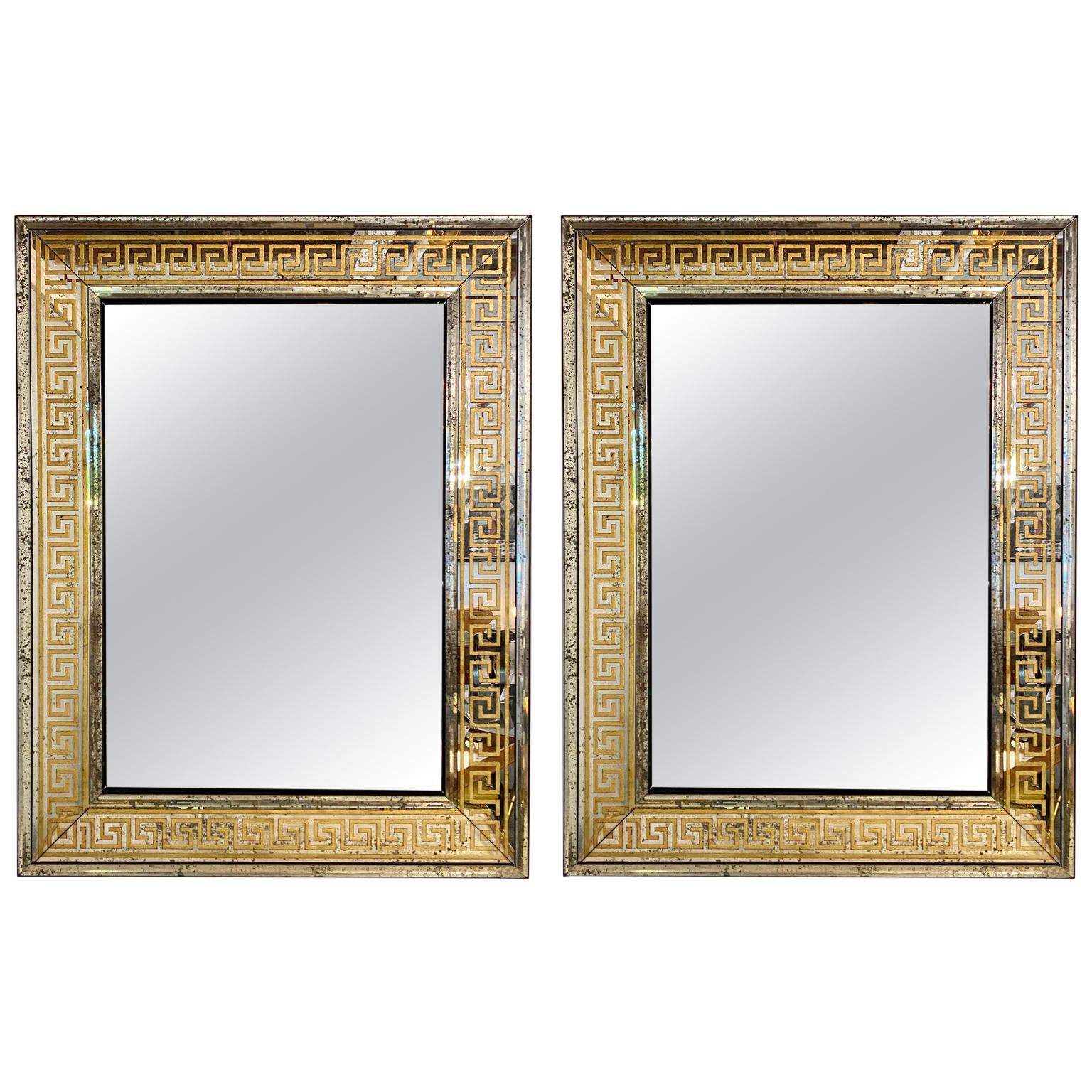 Hollywood Regency Mirrors Gilt Gold Greek Key Design Wall, Console Pier a Pair