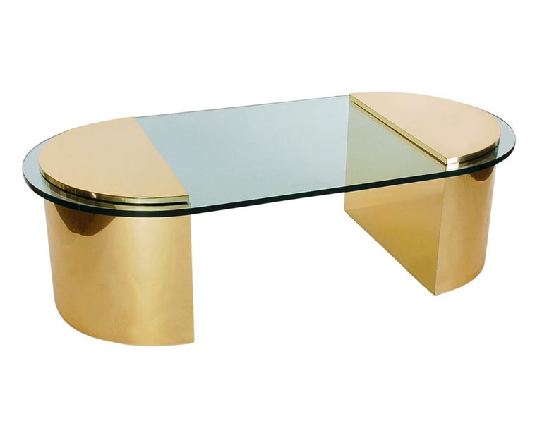 Hollywood Regency Modern Brass and Glass Oval Cocktail ...