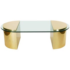 Hollywood Regency Modern Brass and Glass Oval Cocktail Table after Pierre Cardin