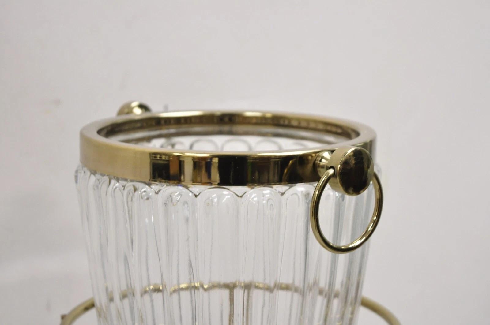 Hollywood Regency Modern Brass Glass Champagne Wine Chiller Ice Bucket on Stand 5