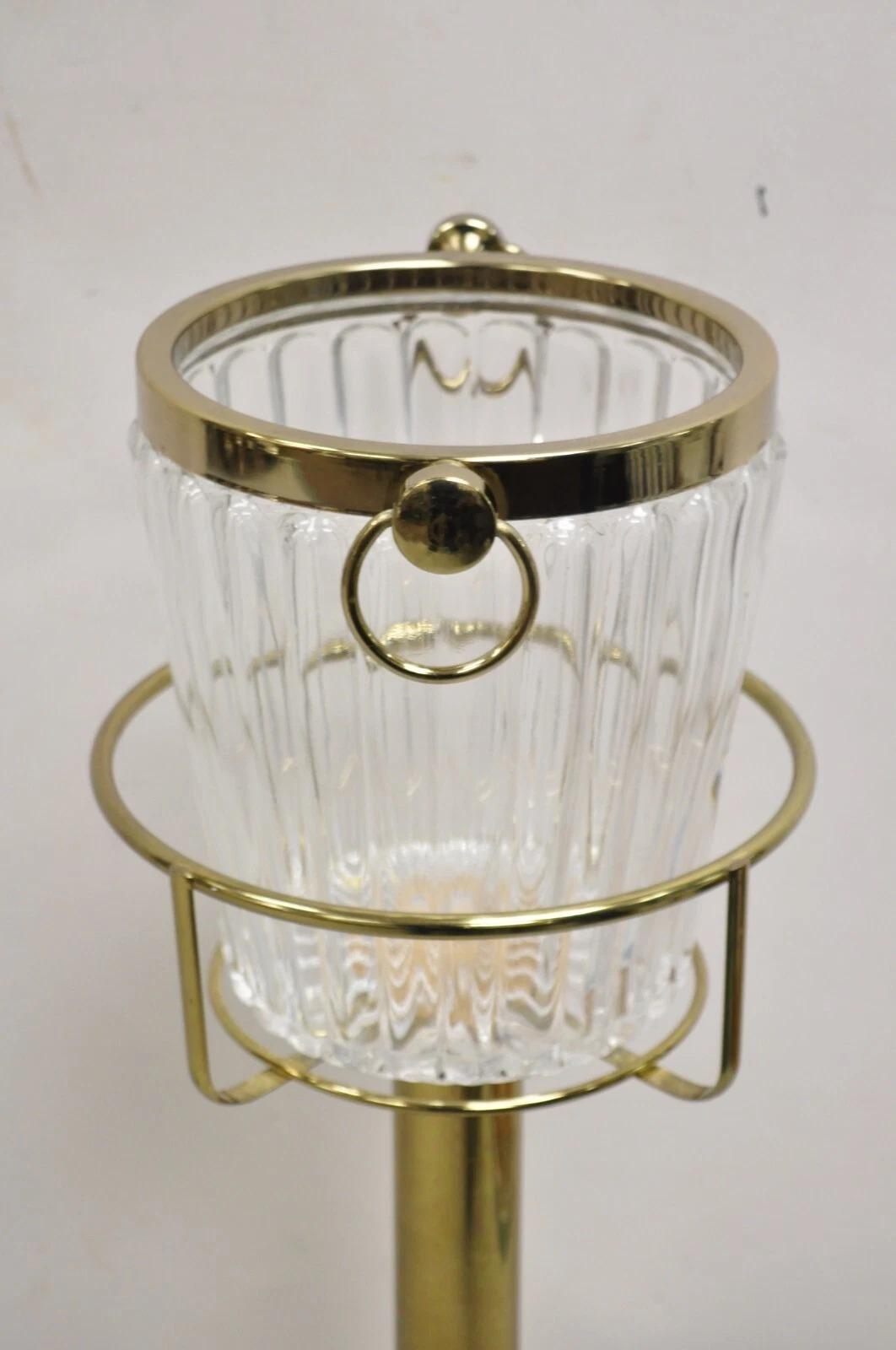 20th Century Hollywood Regency Modern Brass Glass Champagne Wine Chiller Ice Bucket on Stand