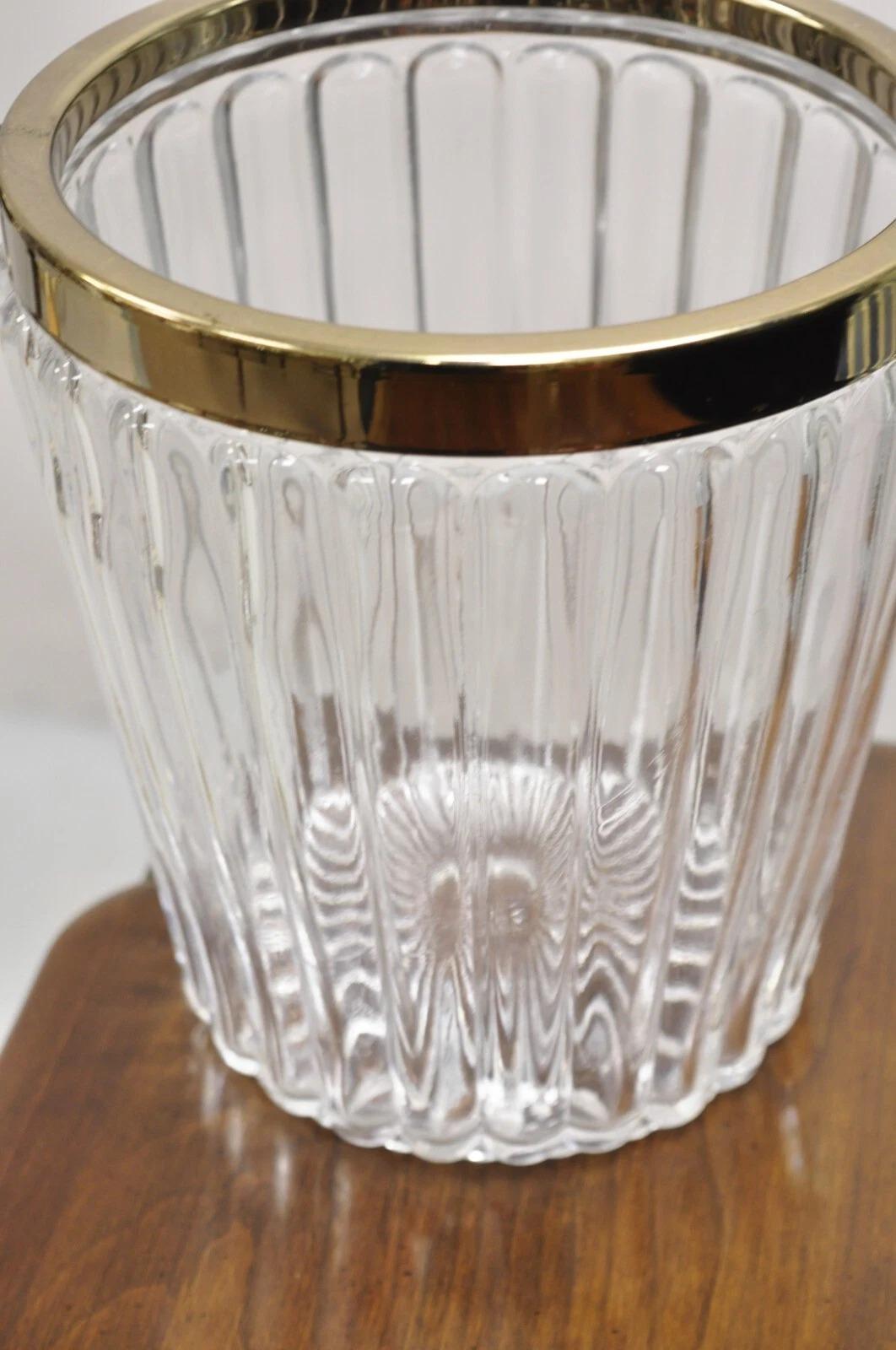 Hollywood Regency Modern Brass Glass Champagne Wine Chiller Ice Bucket on Stand 1