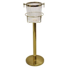 Hollywood Regency Modern Brass Glass Champagne Wine Chiller Ice Bucket on Stand