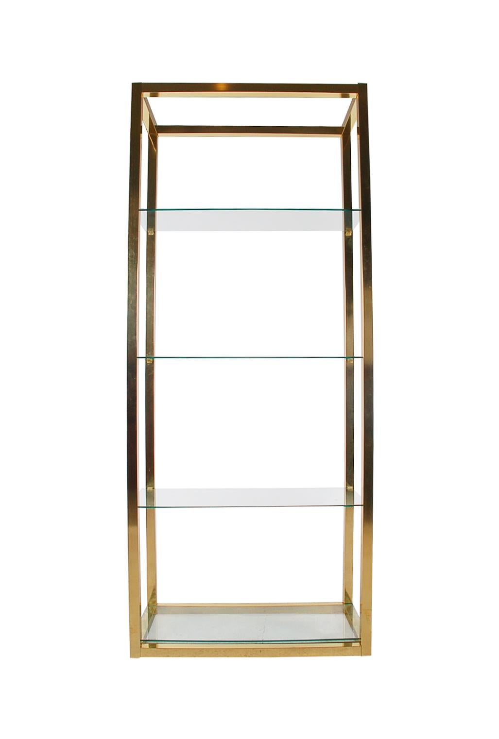 Italian Hollywood Regency Modern Brass and Glass Étagère, Wall Unit or Shelving Unit