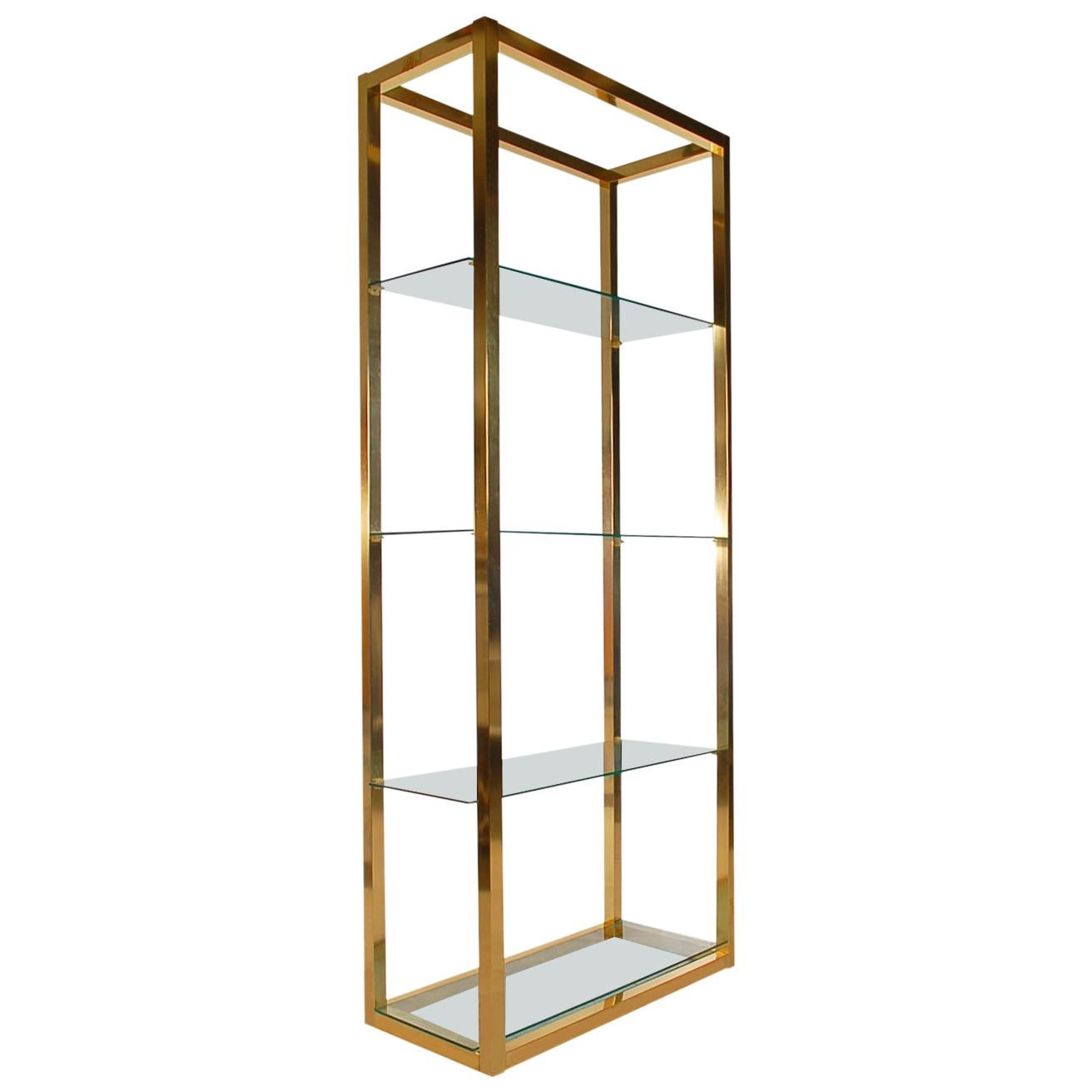 Hollywood Regency Modern Brass and Glass Étagère, Wall Unit or Shelving Unit