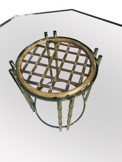 Hollywood Regency Modern Faux Bamboo Brass Glass Dining Table