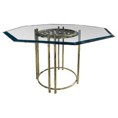 Hollywood Regency Modern Faux Bamboo Brass Glass Dining Table