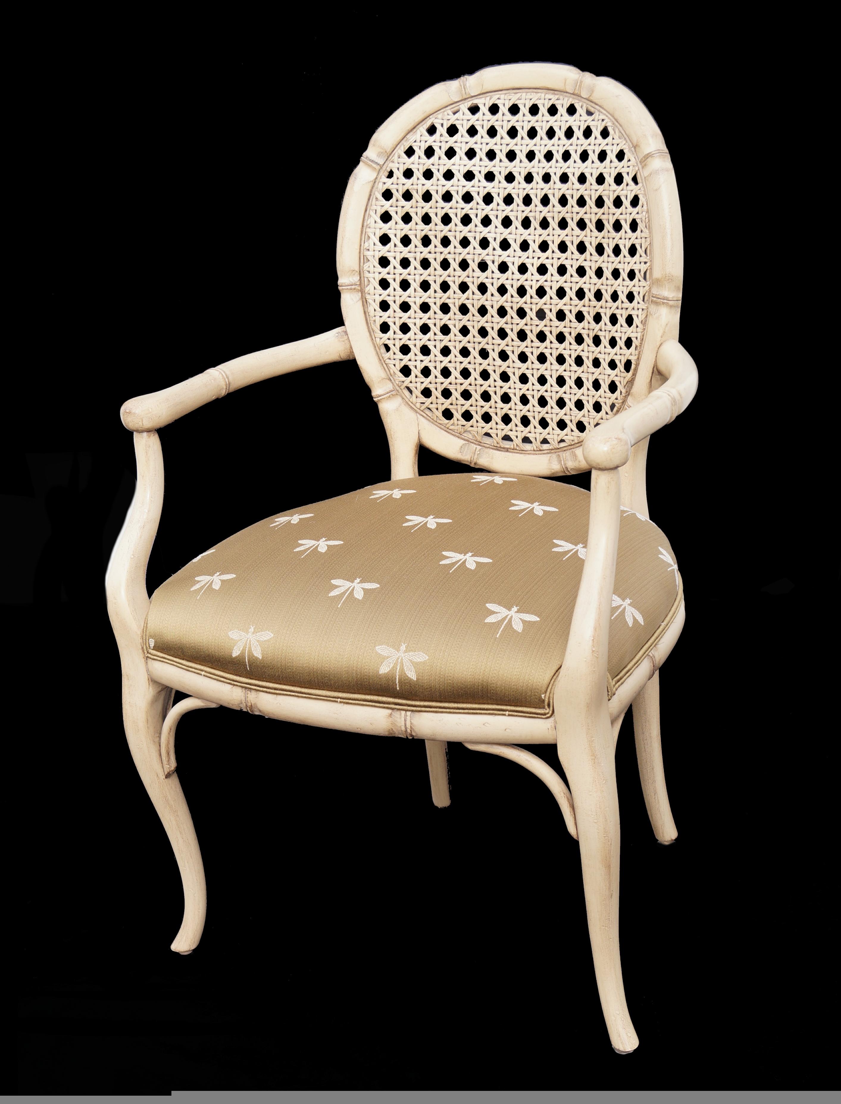 Hollywood Regency Modern French Style Cane Back Pair of Chairs For Sale 4