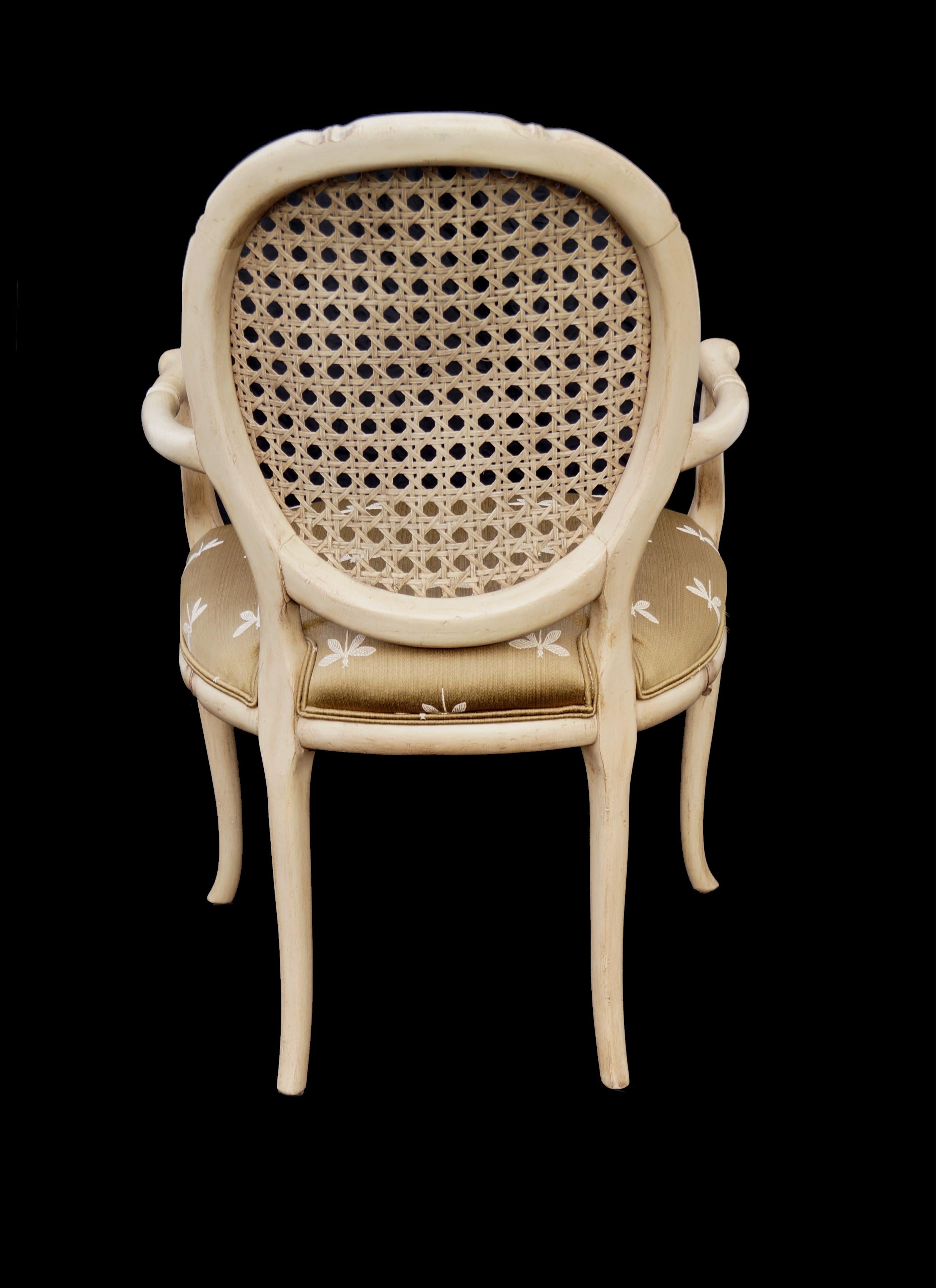 Fin du 20e siècle Paire de chaises à dossier canné de style français Hollywood Regency Modern Dragonfly en vente
