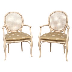 Hollywood Regency Modern French Style Cane Back Pair of Chairs