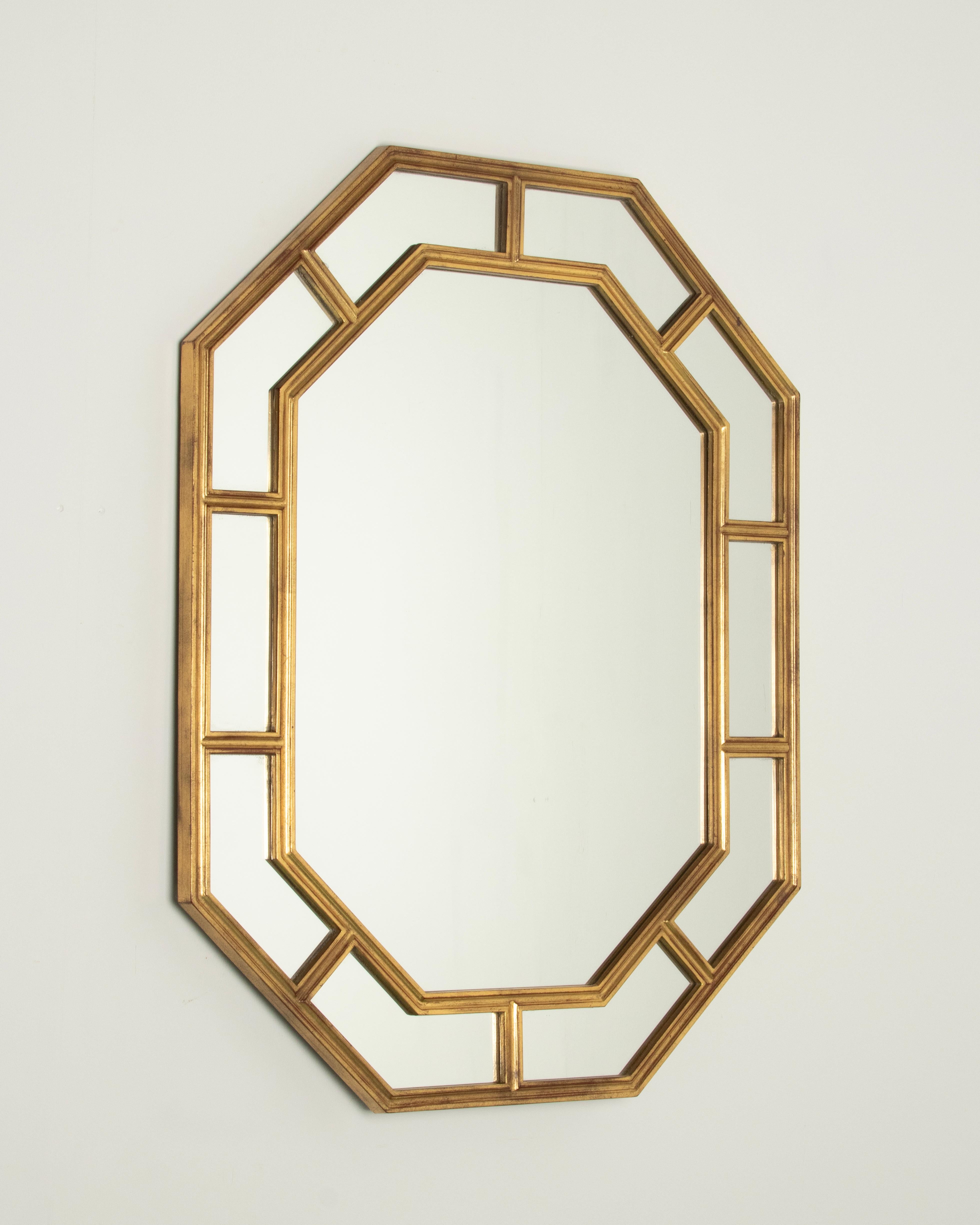Hollywood Regency Modern Gilt Resin Octagonal Wall Mirror by DeKnudt For Sale 5