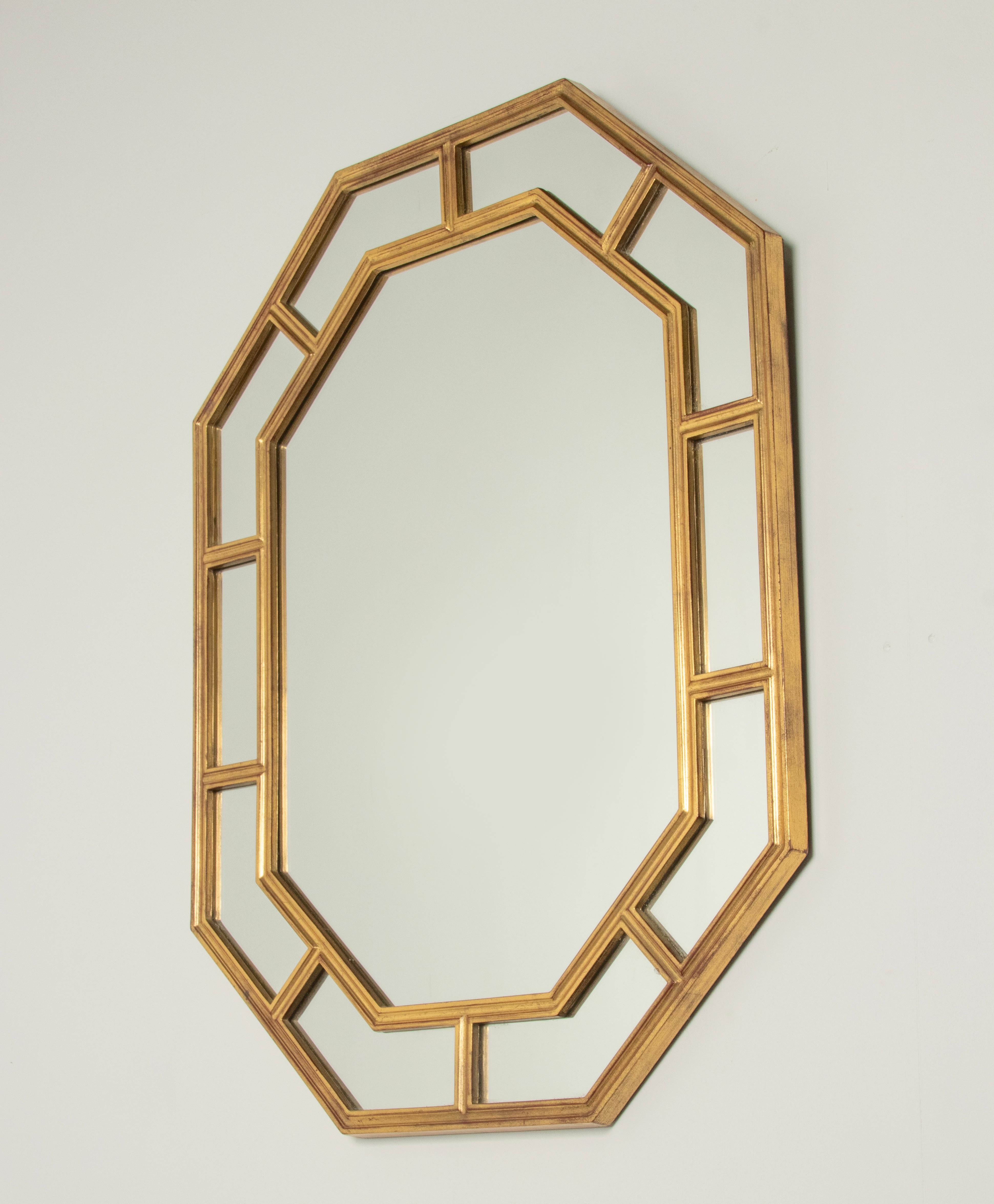 Hollywood Regency Modern Gilt Resin Octagonal Wall Mirror by DeKnudt For Sale 7