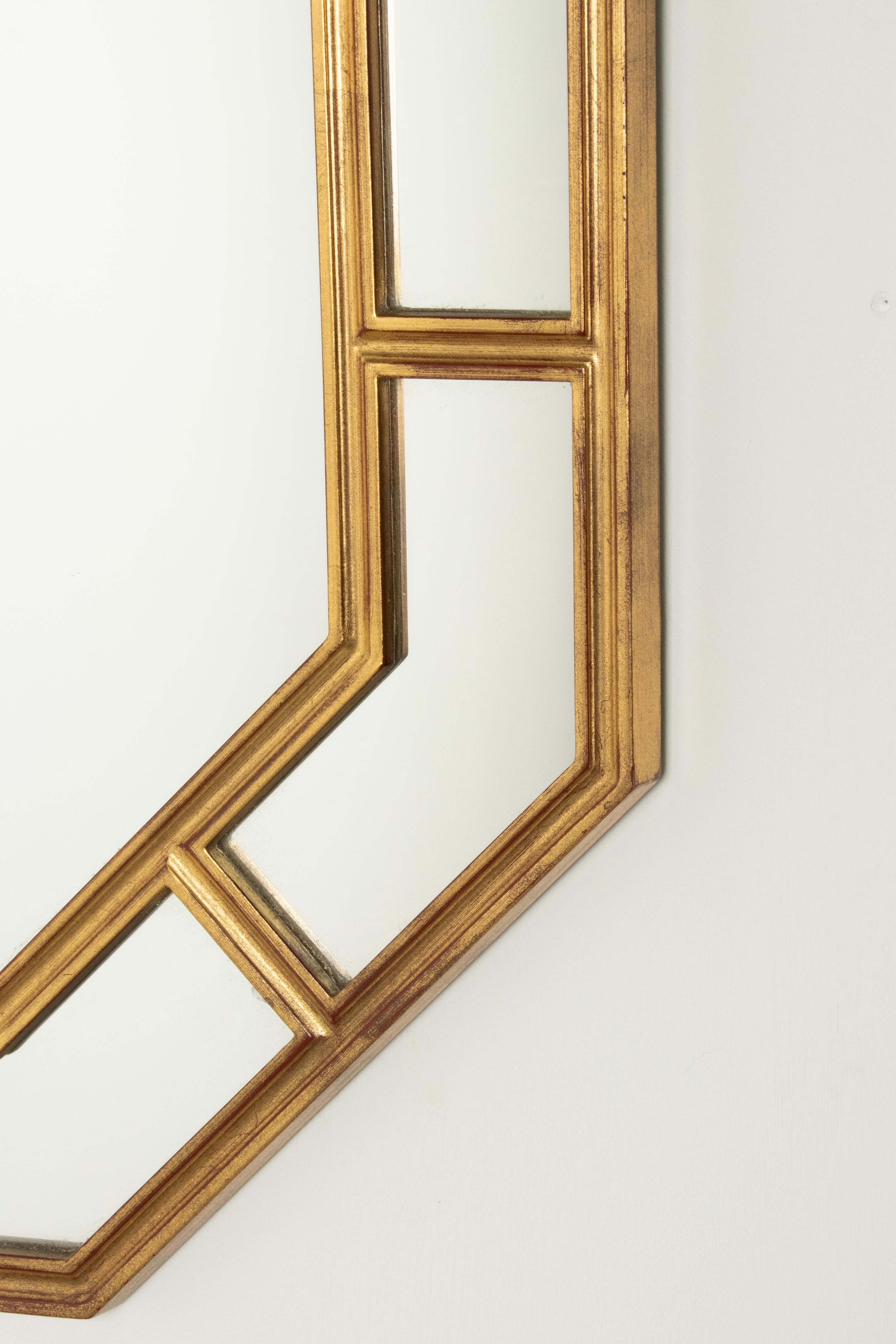 Hollywood Regency Modern Gilt Resin Octagonal Wall Mirror by DeKnudt For Sale 8