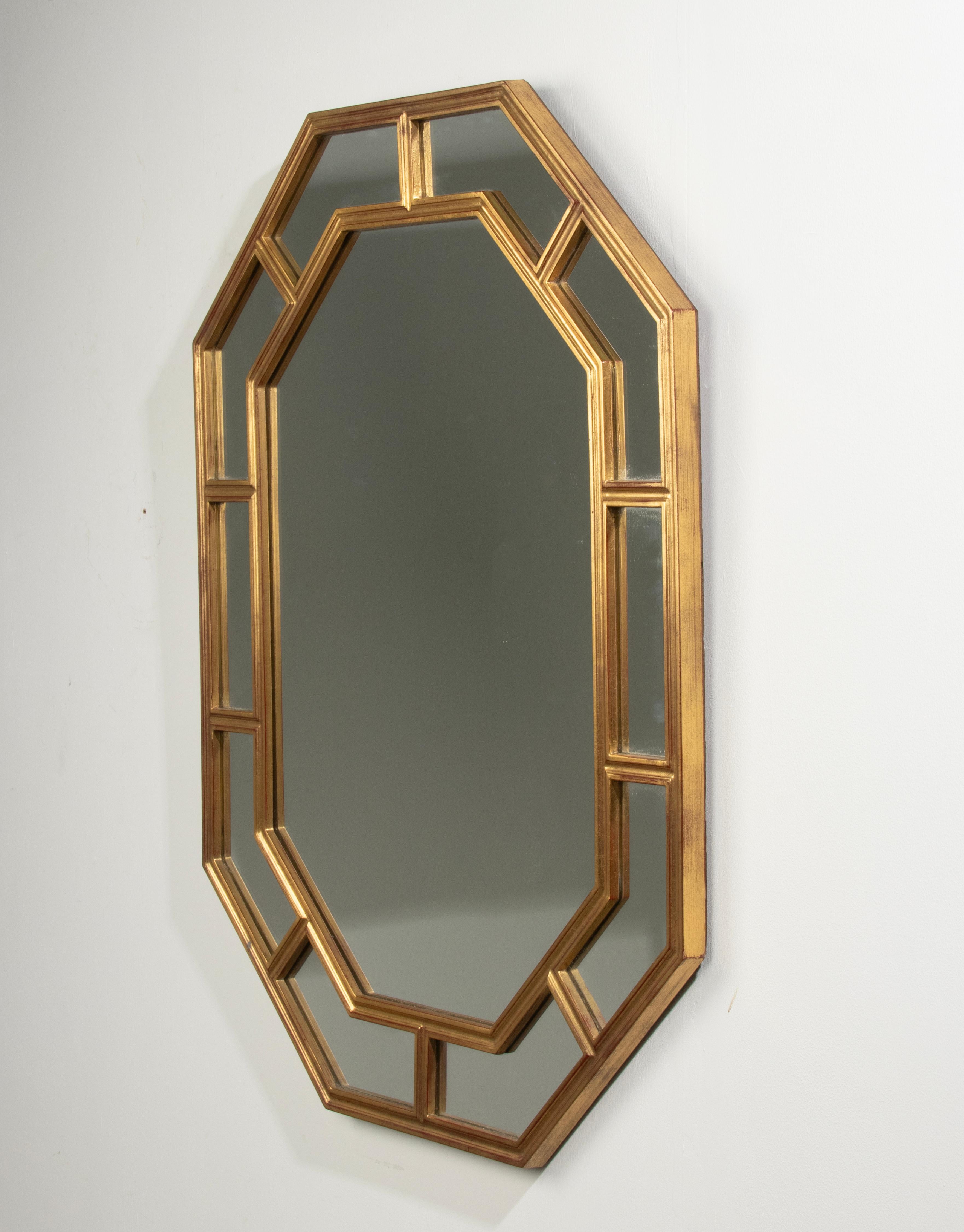 Hollywood Regency Modern Gilt Resin Octagonal Wall Mirror by DeKnudt For Sale 11