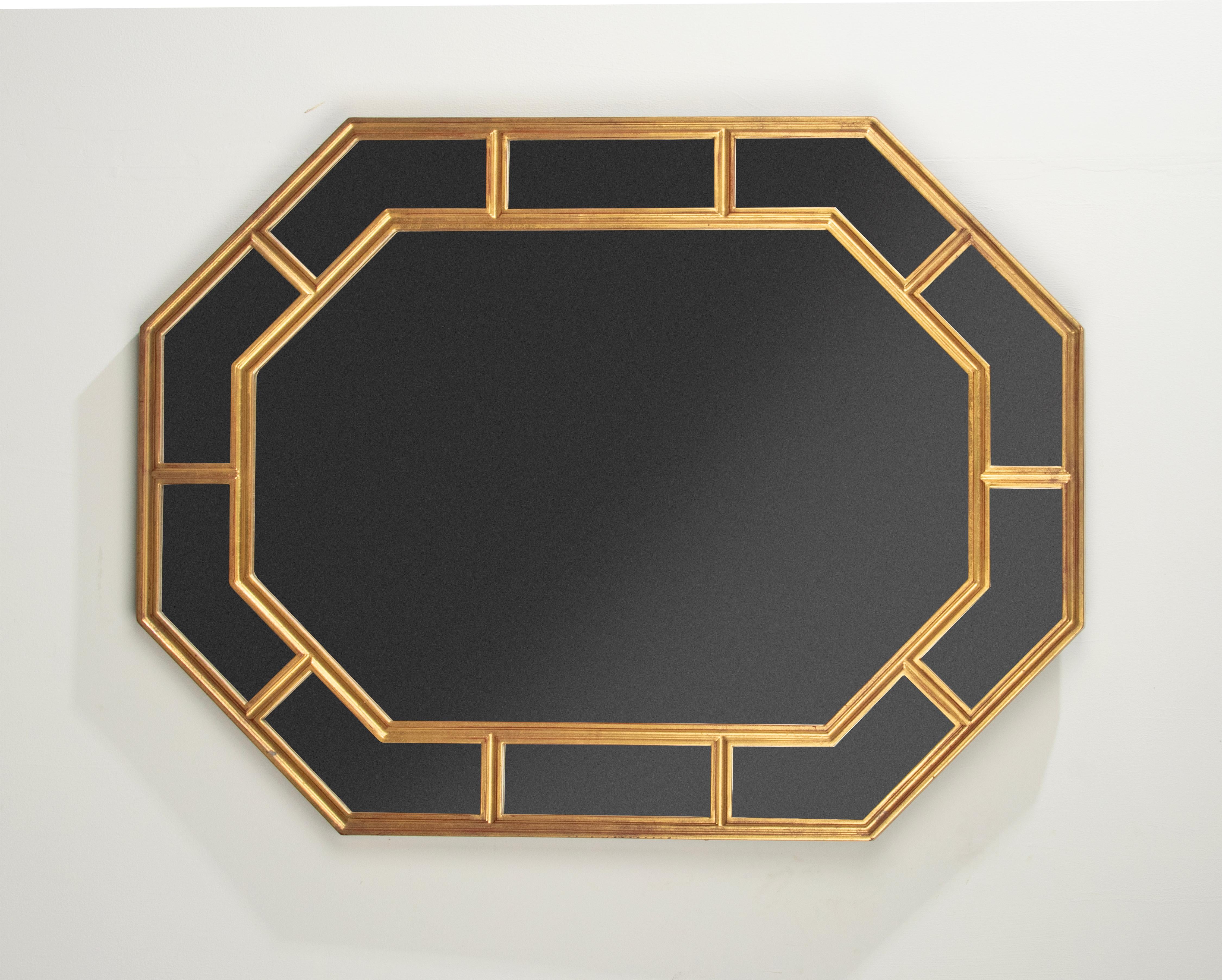 Mid-20th Century Hollywood Regency Modern Gilt Resin Octagonal Wall Mirror by DeKnudt For Sale
