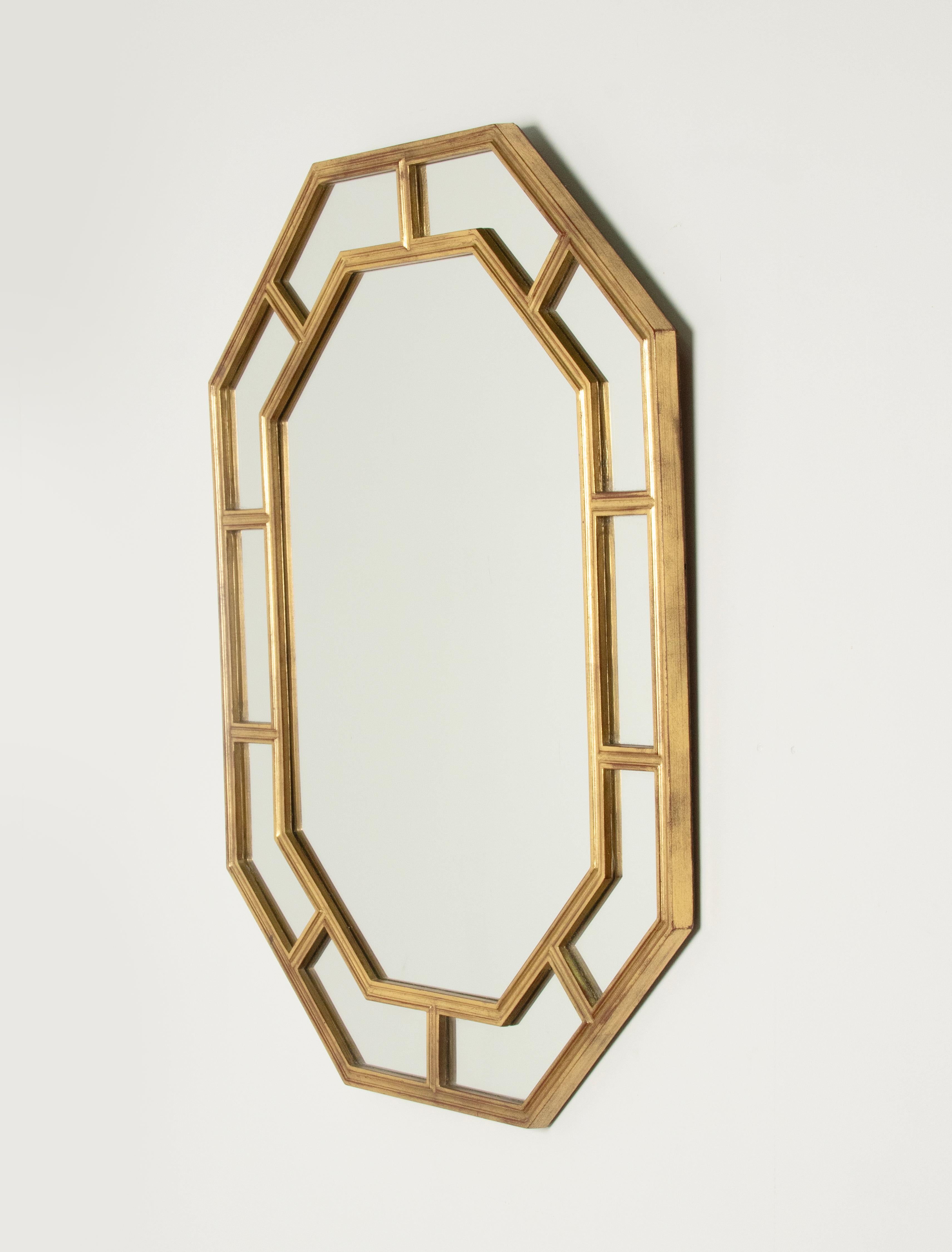 Hollywood Regency Modern Gilt Resin Octagonal Wall Mirror by DeKnudt For Sale 2