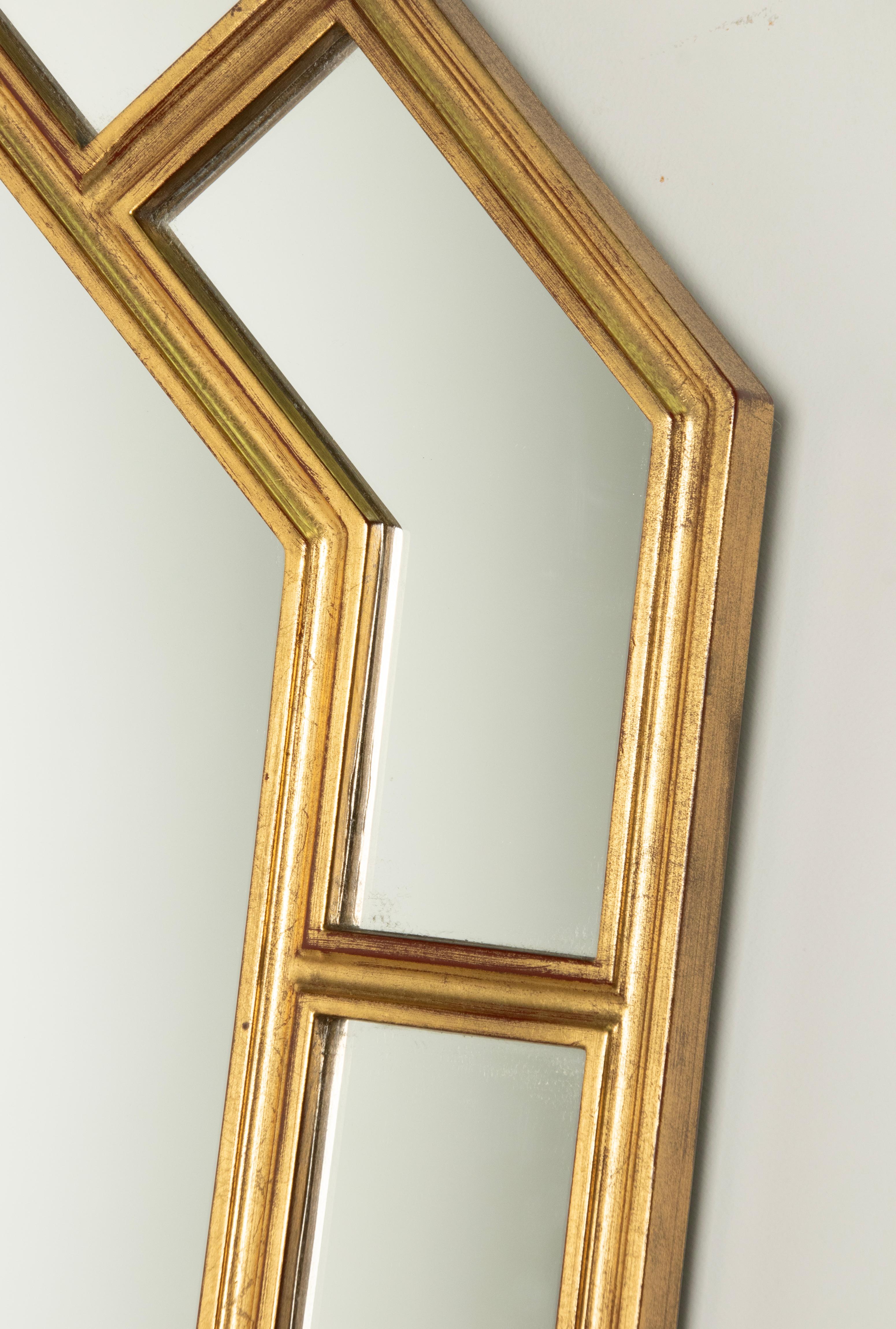 Hollywood Regency Modern Gilt Resin Octagonal Wall Mirror by DeKnudt For Sale 3