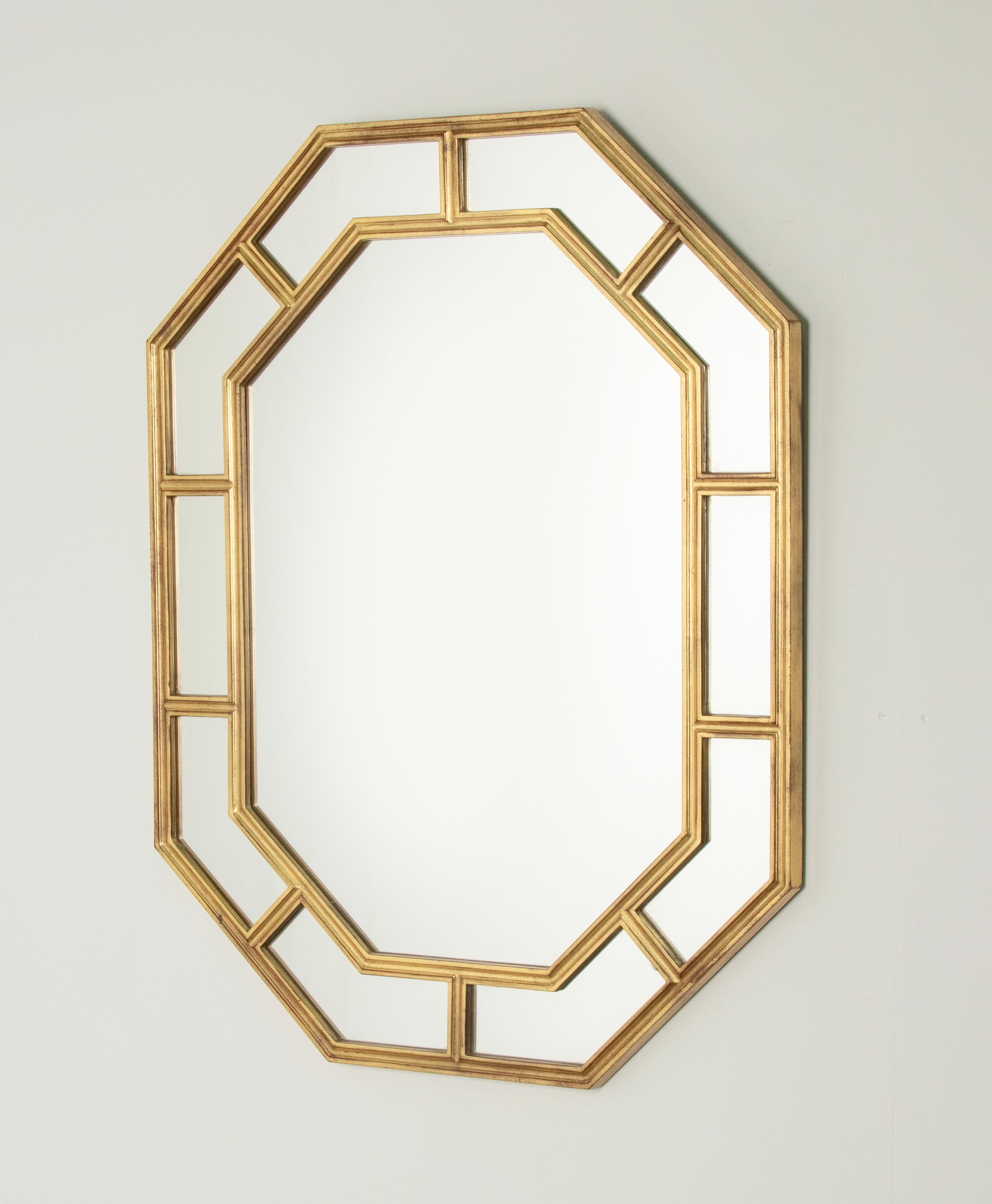 Hollywood Regency Modern Gilt Resin Octagonal Wall Mirror by DeKnudt For Sale 4