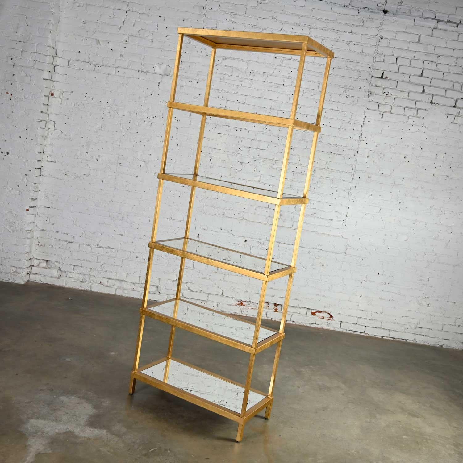 Hollywood Regency Modern Gold Chelsea House Tall Etagere with Mirrored Shelves 2