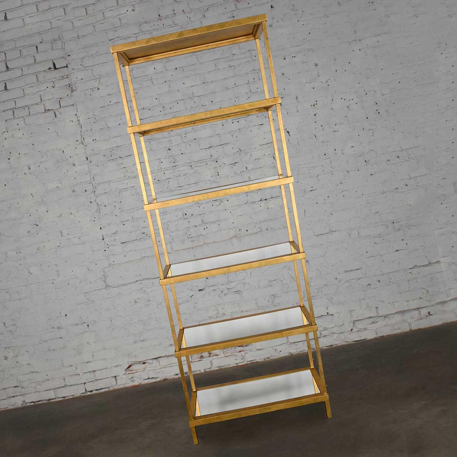 Hollywood Regency Modern Gold Chelsea House Tall Etagere with Mirrored Shelves 10