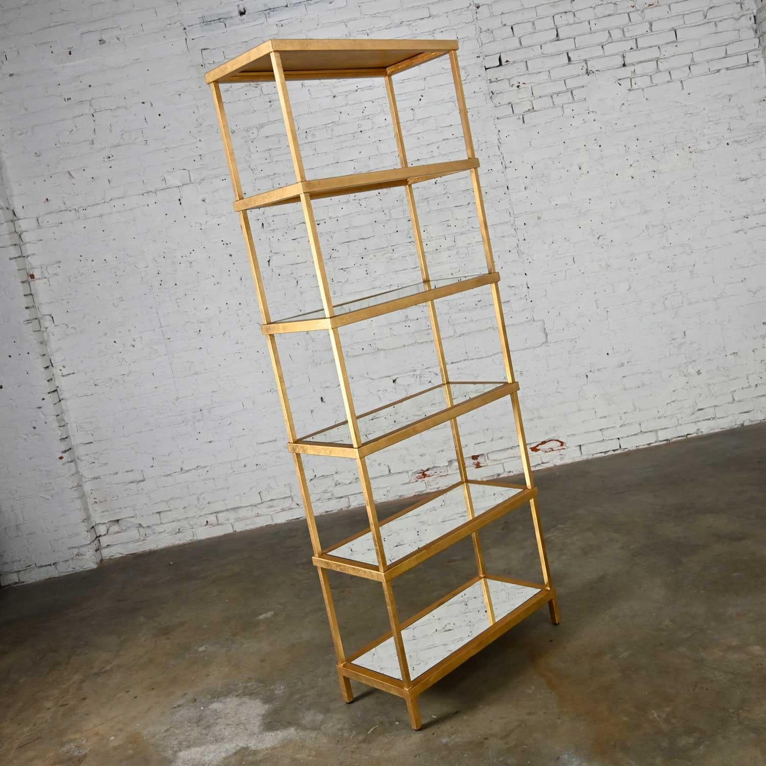 Unknown Hollywood Regency Modern Gold Chelsea House Tall Etagere with Mirrored Shelves