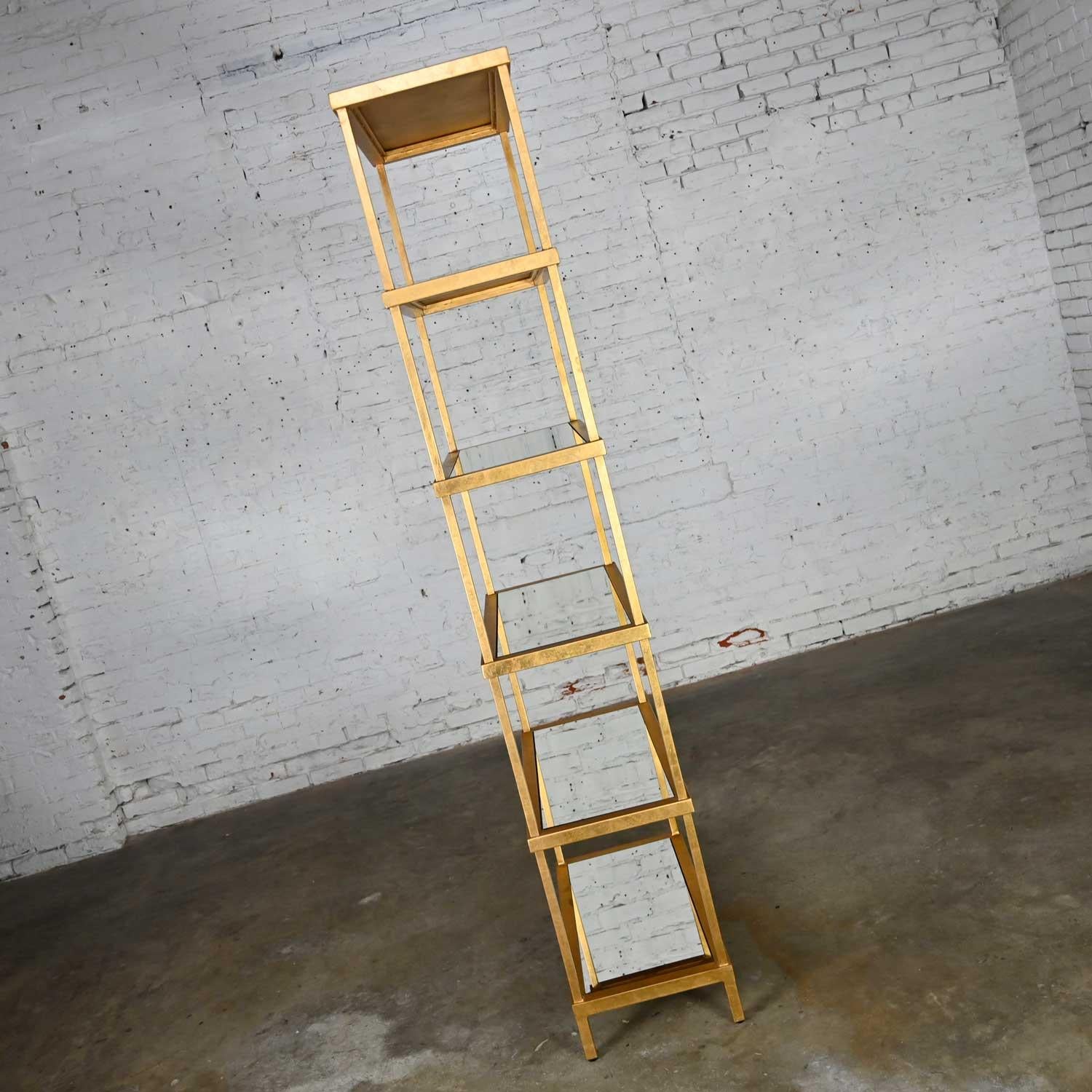 Hollywood Regency Modern Gold Chelsea House Tall Etagere with Mirrored Shelves In Good Condition In Topeka, KS