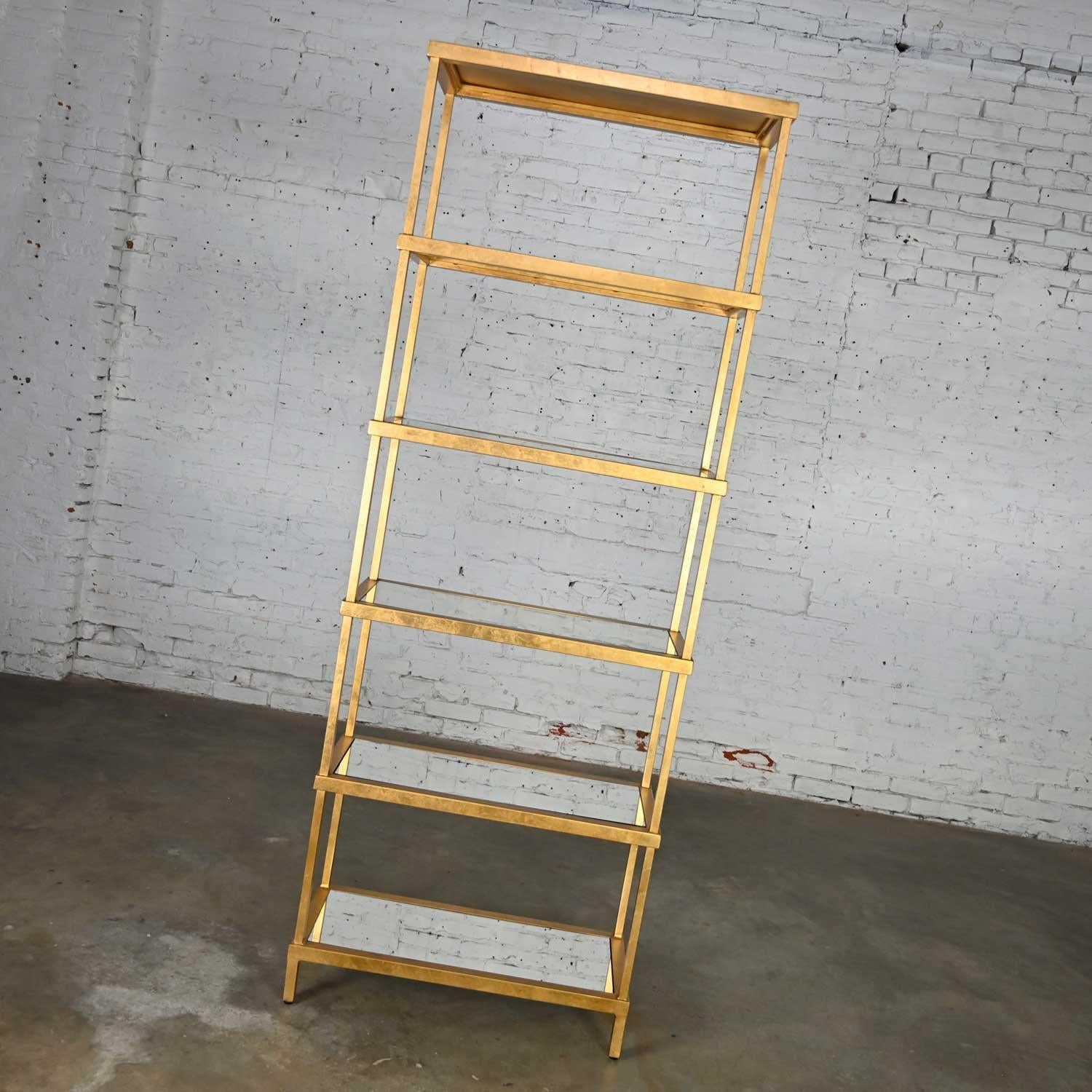 Contemporary Hollywood Regency Modern Gold Chelsea House Tall Etagere with Mirrored Shelves