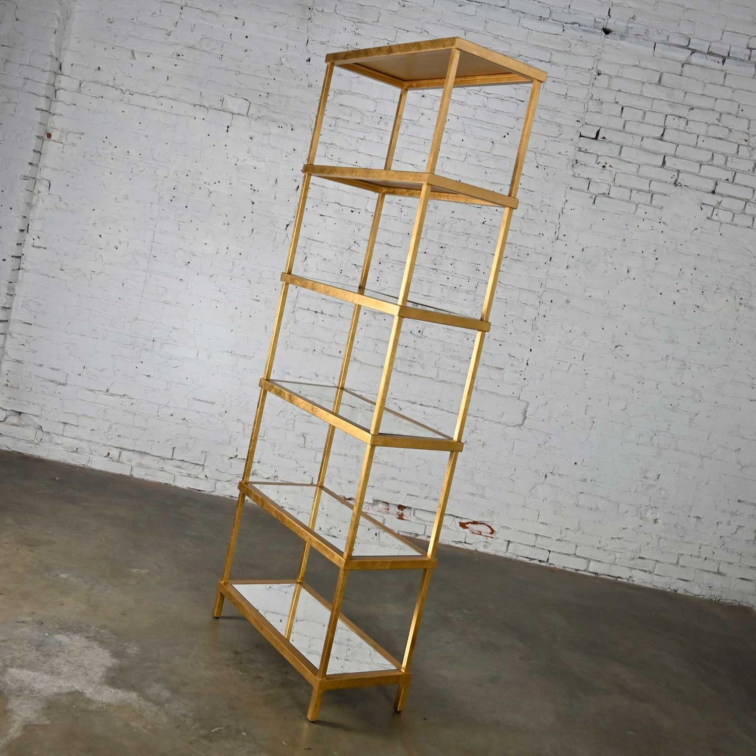 Hollywood Regency Modern Gold Chelsea House Tall Etagere with Mirrored Shelves 1