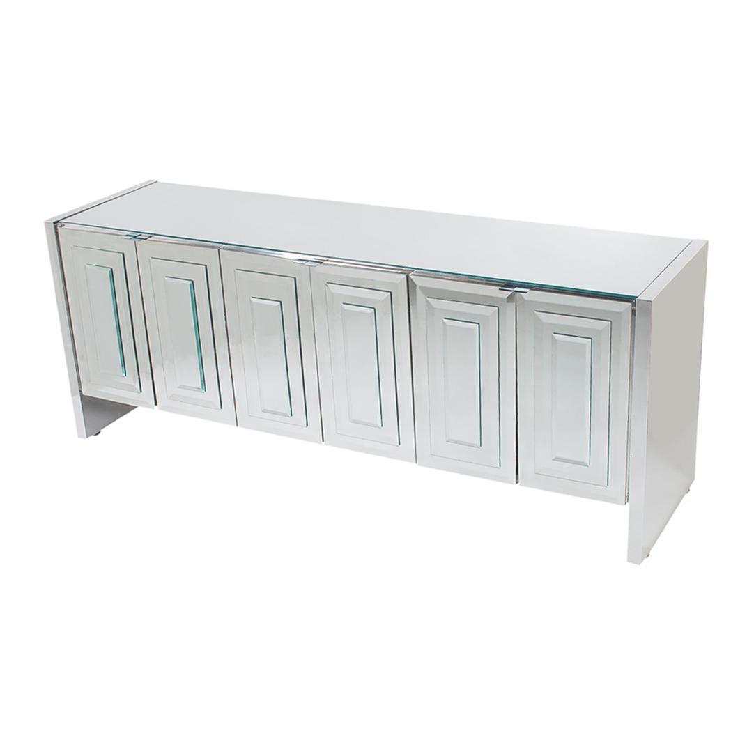 Late 20th Century Hollywood Regency Modern Mirrored Art Deco Credenza or Cabinet by Ello Furniture