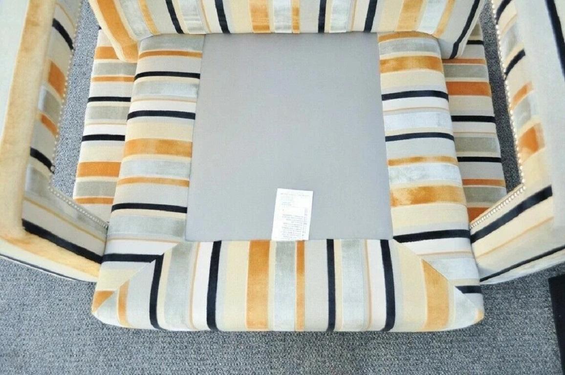 Hollywood Regency Modern Striped Upholstered Wide Lounge Club Movie Arm Chair For Sale 2