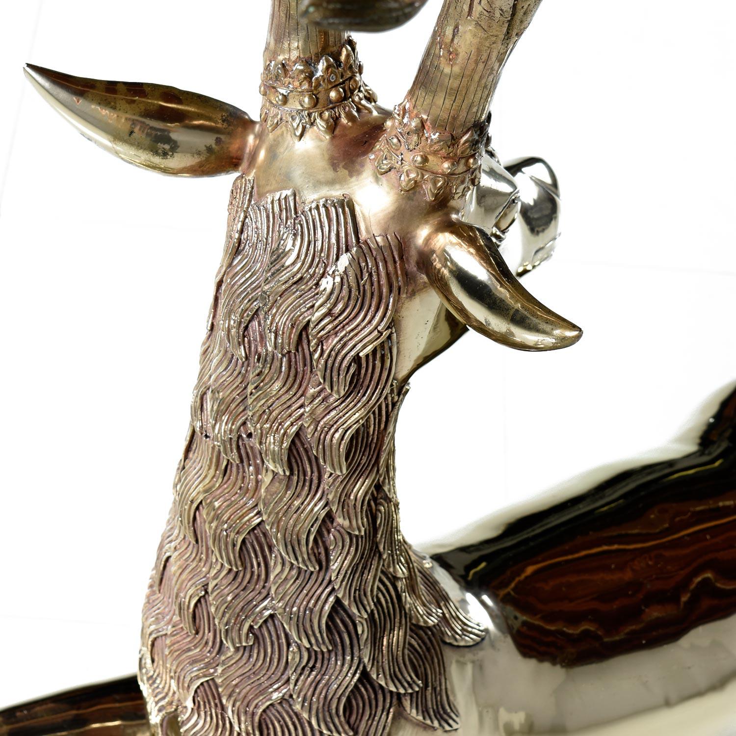 Spanish Hollywood Regency Monumental 1970s Decorative Seated Brass Deer by Sarreid Ltd.