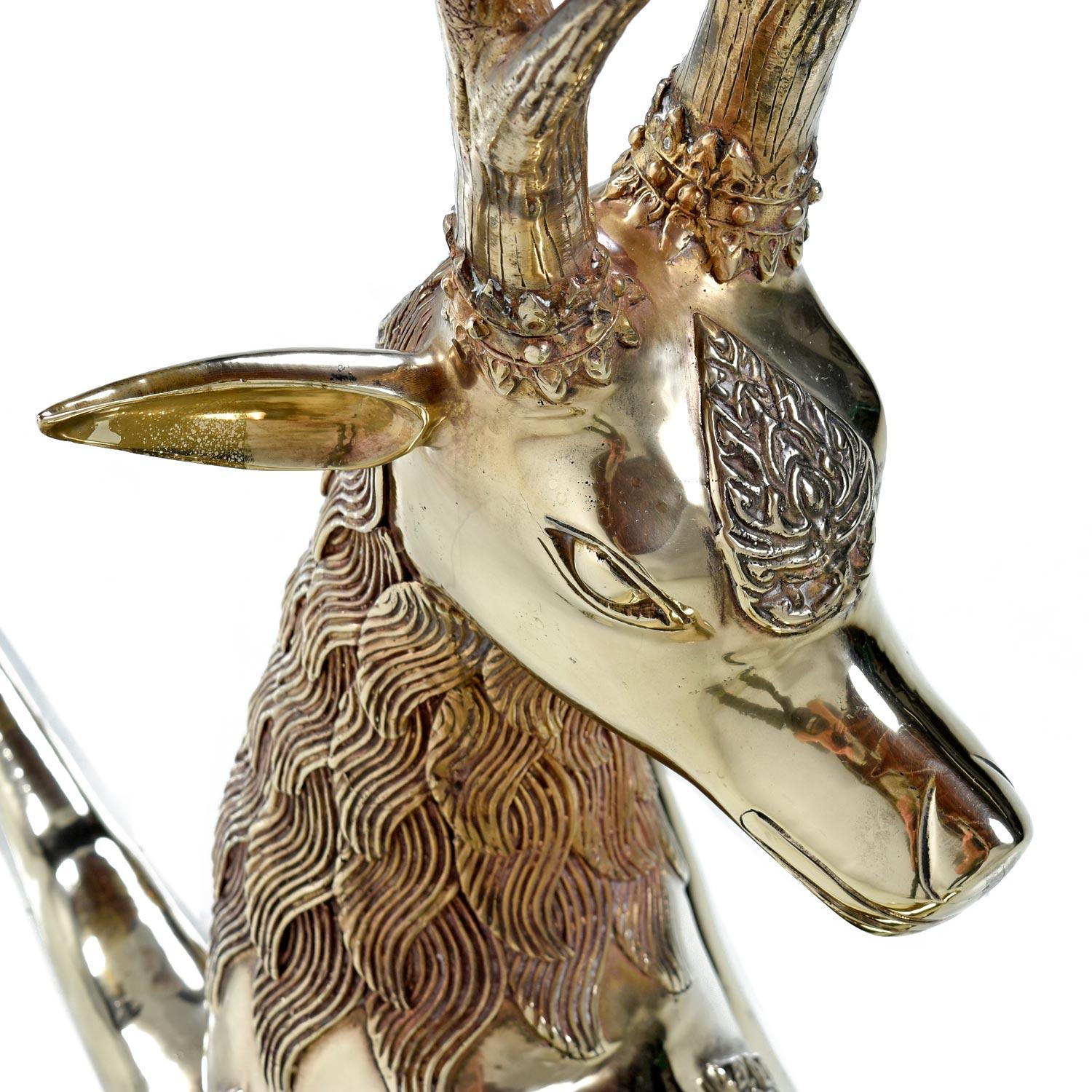 Late 20th Century Hollywood Regency Monumental 1970s Decorative Seated Brass Deer by Sarreid Ltd.