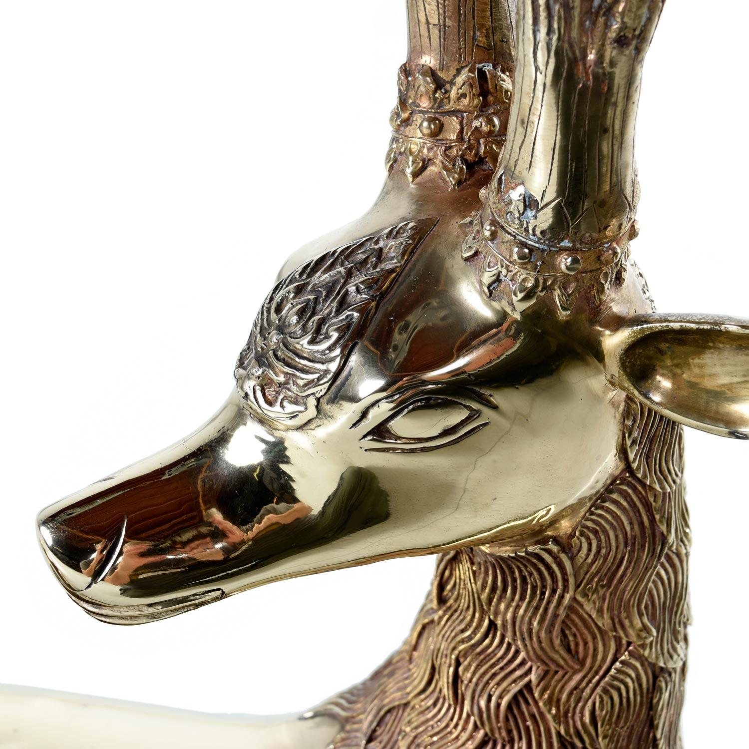 Hollywood Regency Monumental 1970s Decorative Seated Brass Deer by Sarreid Ltd. 1