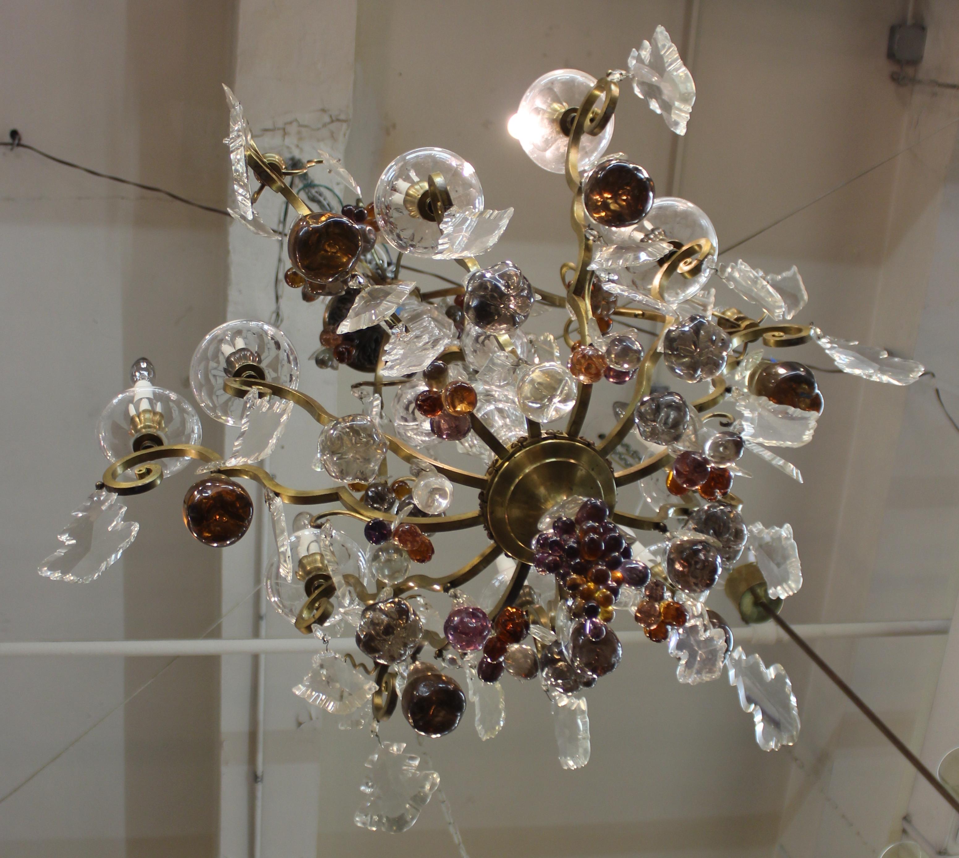 Hollywood Regency Monumental Crystal Fruit Chandelier 15