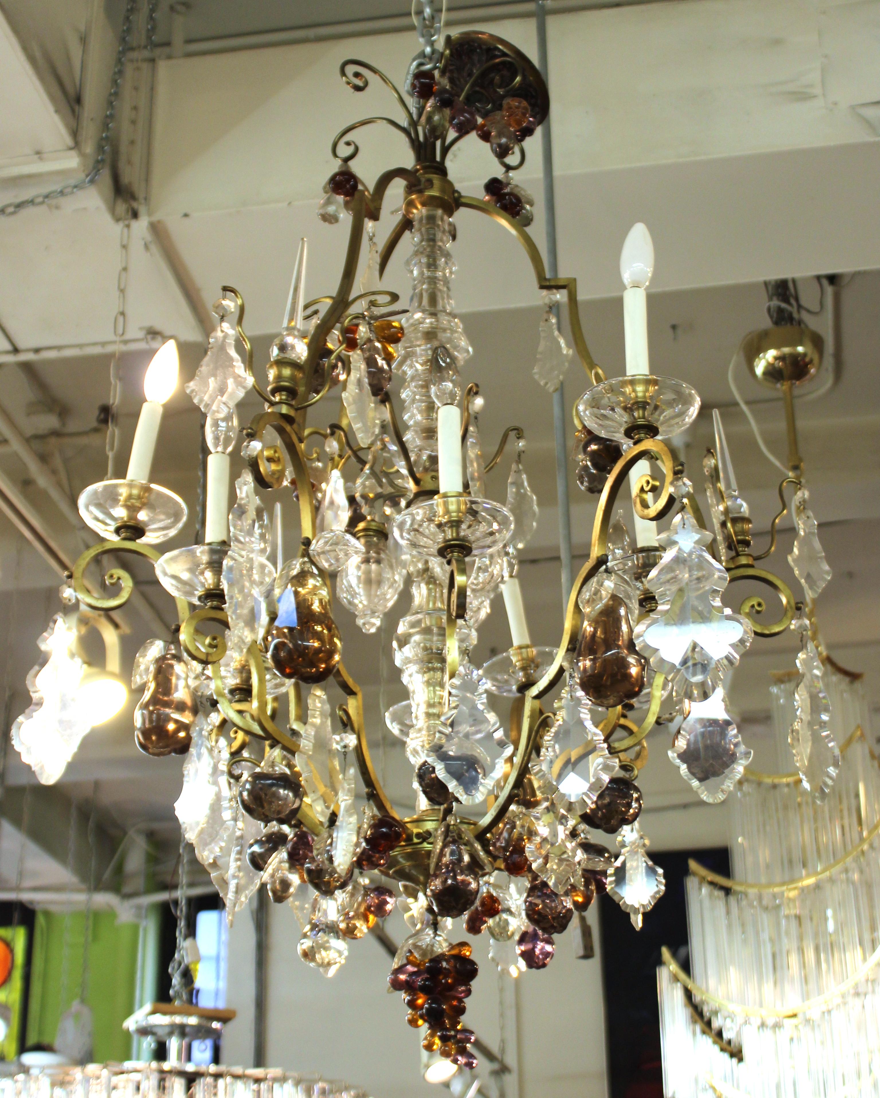 Hollywood Regency Monumental Crystal Fruit Chandelier In Good Condition In New York, NY