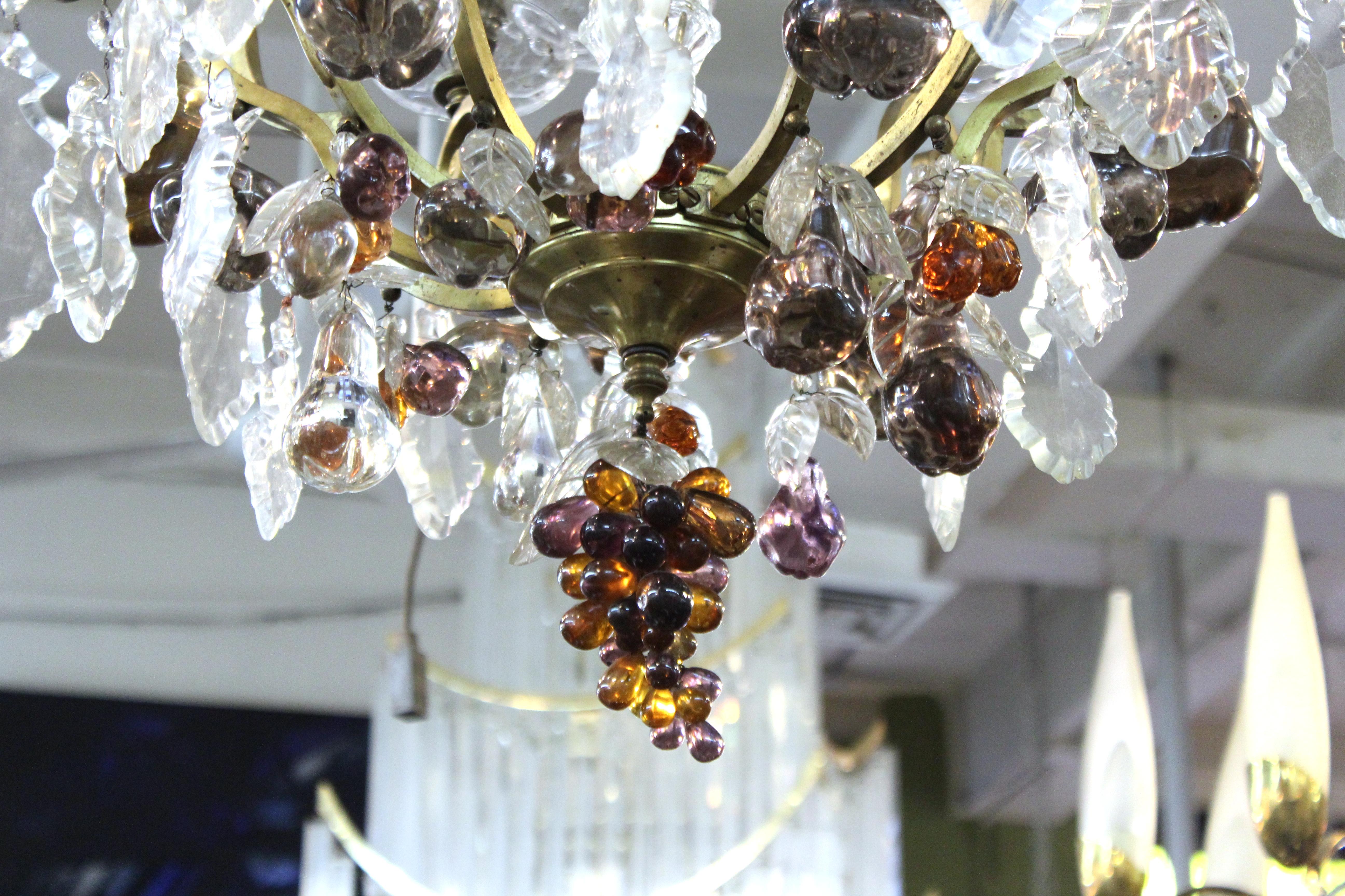 Metal Hollywood Regency Monumental Crystal Fruit Chandelier