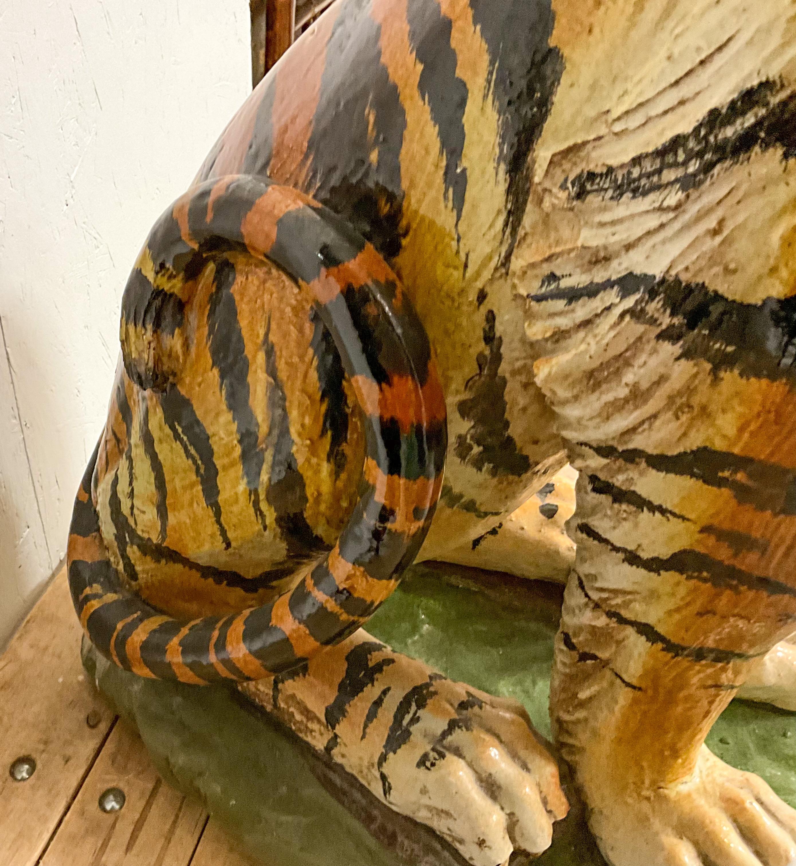 Hollywood Regency Monumental Signed Italian Terracotta Seated Tiger Figurine 2