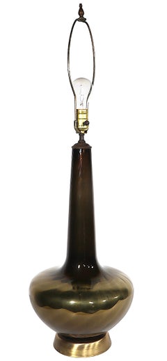 Hollywood Regency Mood Century Mirrored Bronze Finish Glass Table Lamp