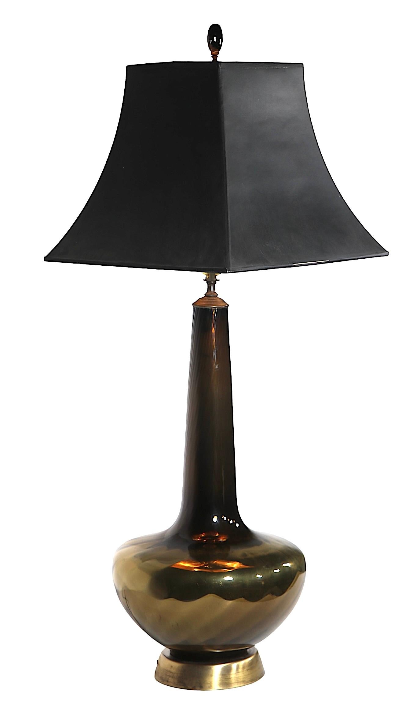 20th Century  Hollywood Regency Mood Century Mirrored Bronze Finish Glass Table Lamp  For Sale
