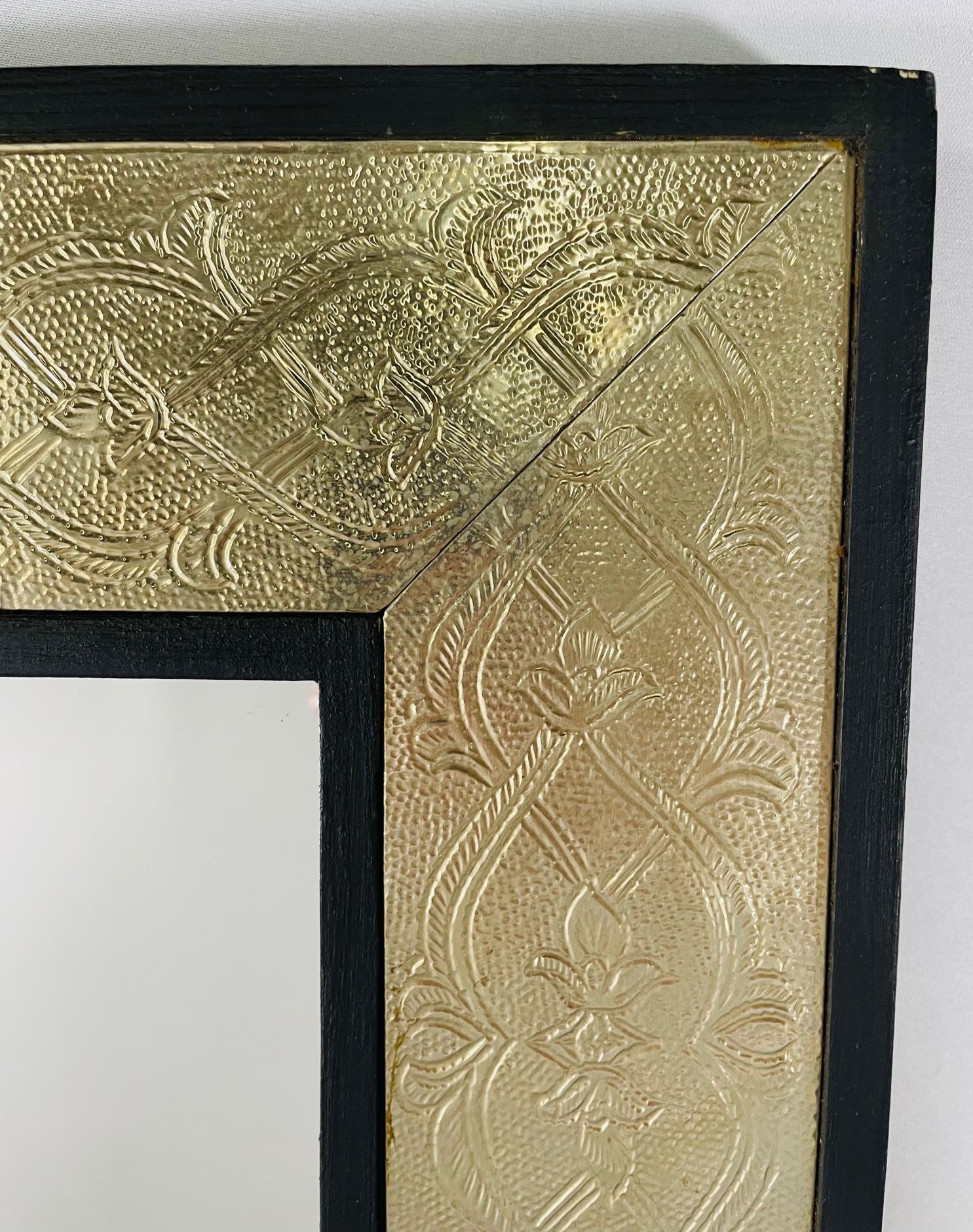 Hollywood Regency Moroccan Mirror in Brass and Wood Frame, a Compatible Pair For Sale 4