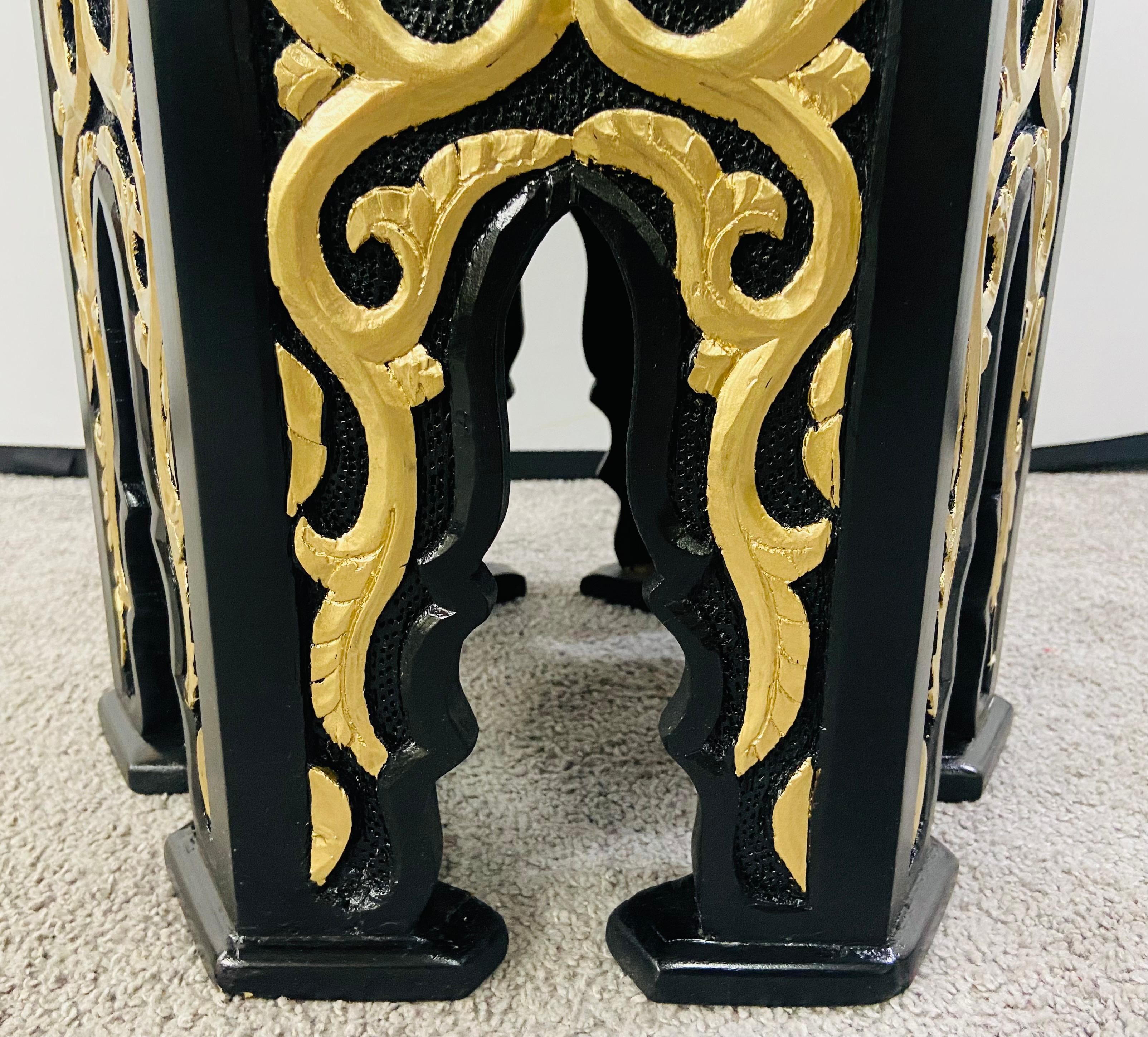 Hollywood Regency Moroccan Stye Side or End Table Black with Gold Design, a Pair For Sale 5