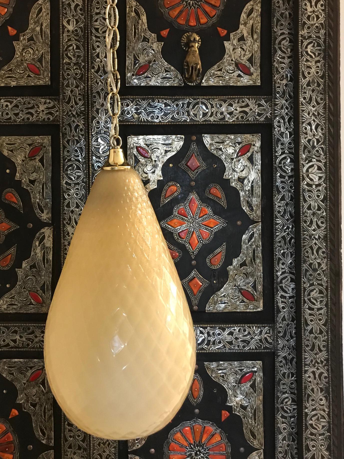 Italian Hollywood Regency Moroccan Style Murano Glass Pendant in Beige Italy circa 1960s