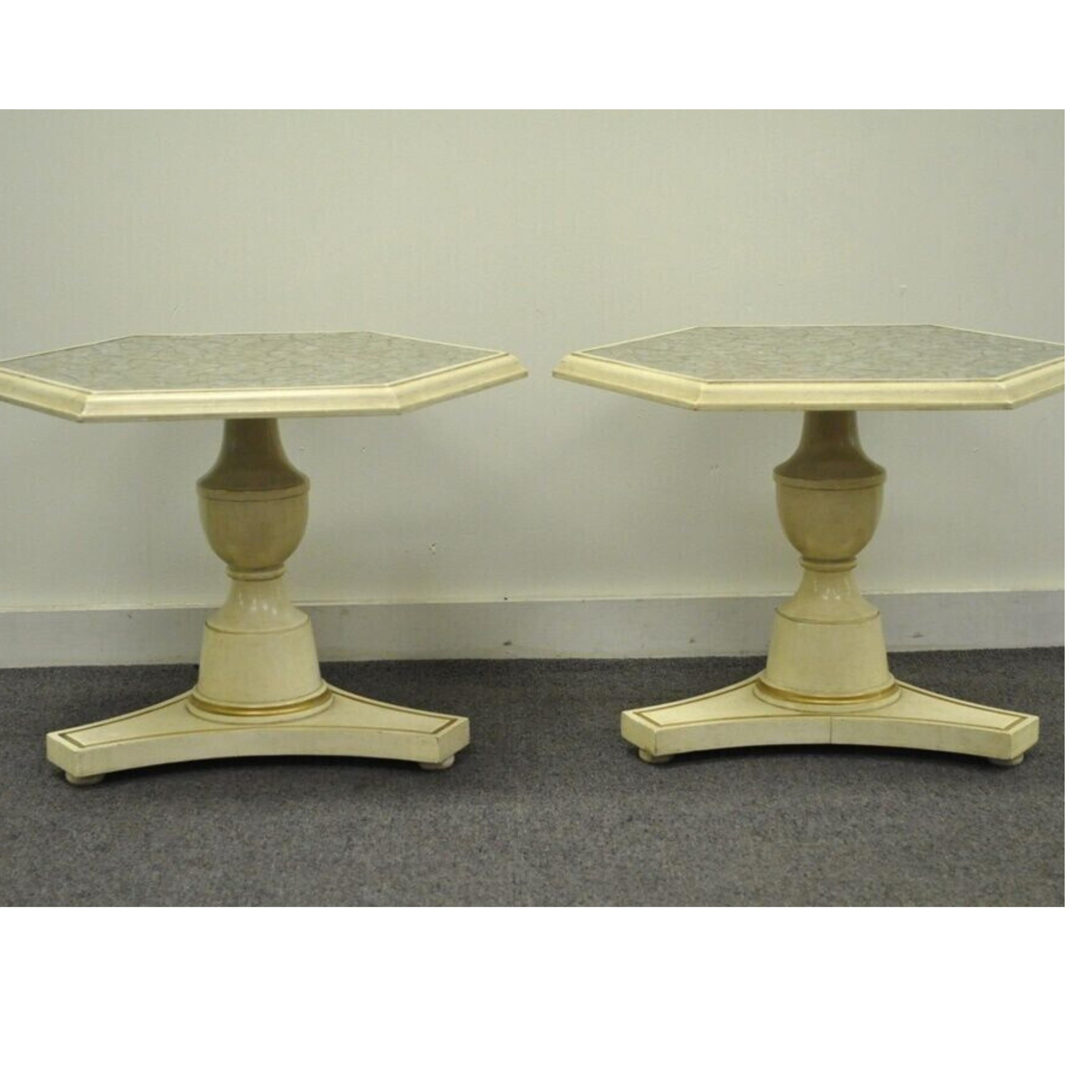 Hollywood Regency Mosaic Glass Tile Top Low Pedestal Side Tables - a Pair For Sale 5
