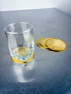 Hollywood Regency mother-of-pearl & brass Coasters, Set of 4, Italy, 1970
