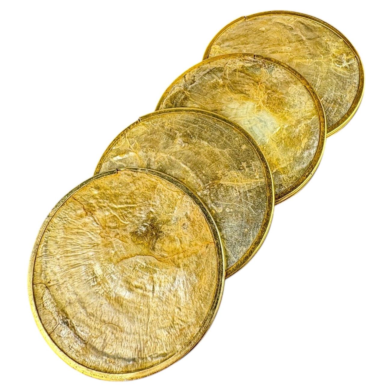 Hollywood Regency mother-of-pearl & brass Coasters, Set of 4, Italy, 1970 For Sale