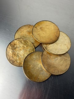 Hollywood Regency mother-of-pearl & brass Coasters, Set of 6, Italy, 1970