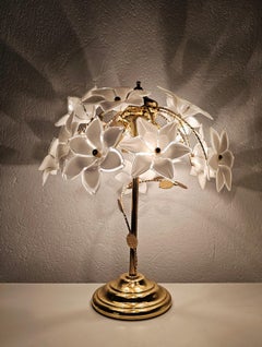 Hollywood Regency Murano Glass Floral Table Lamp, Italy 1970s