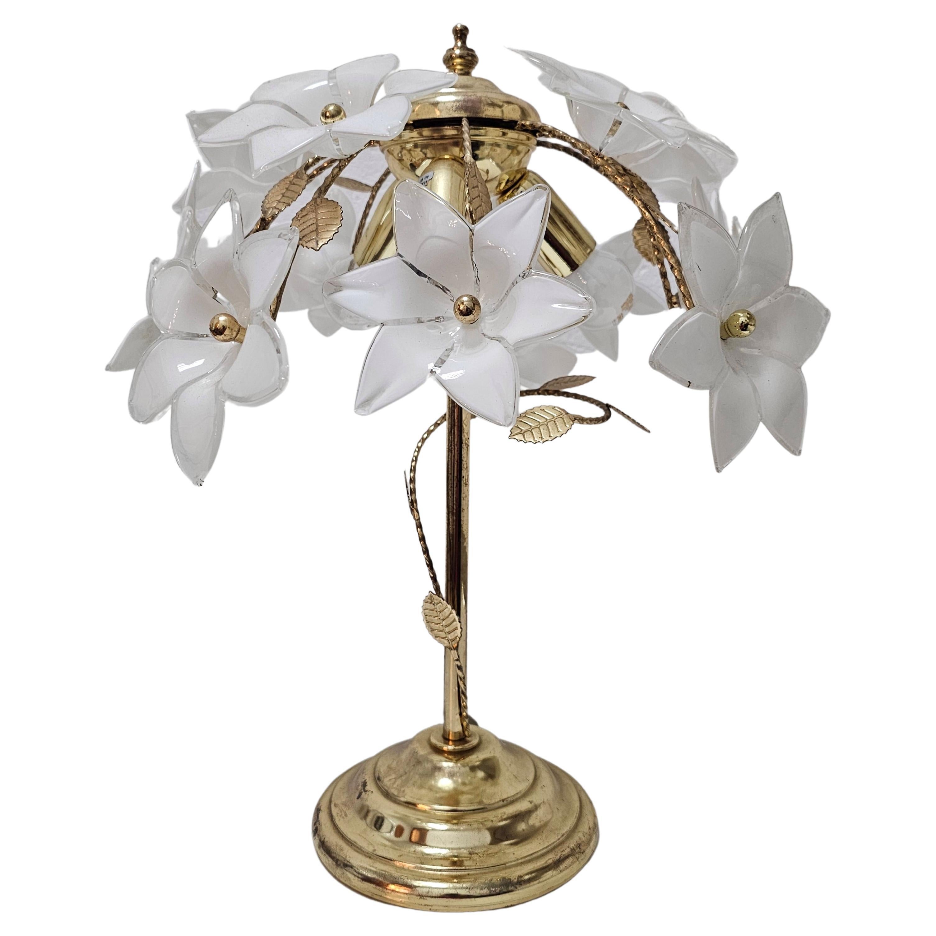 Hollywood Regency Murano Glass Floral Table Lamp, Italy 1970s For Sale