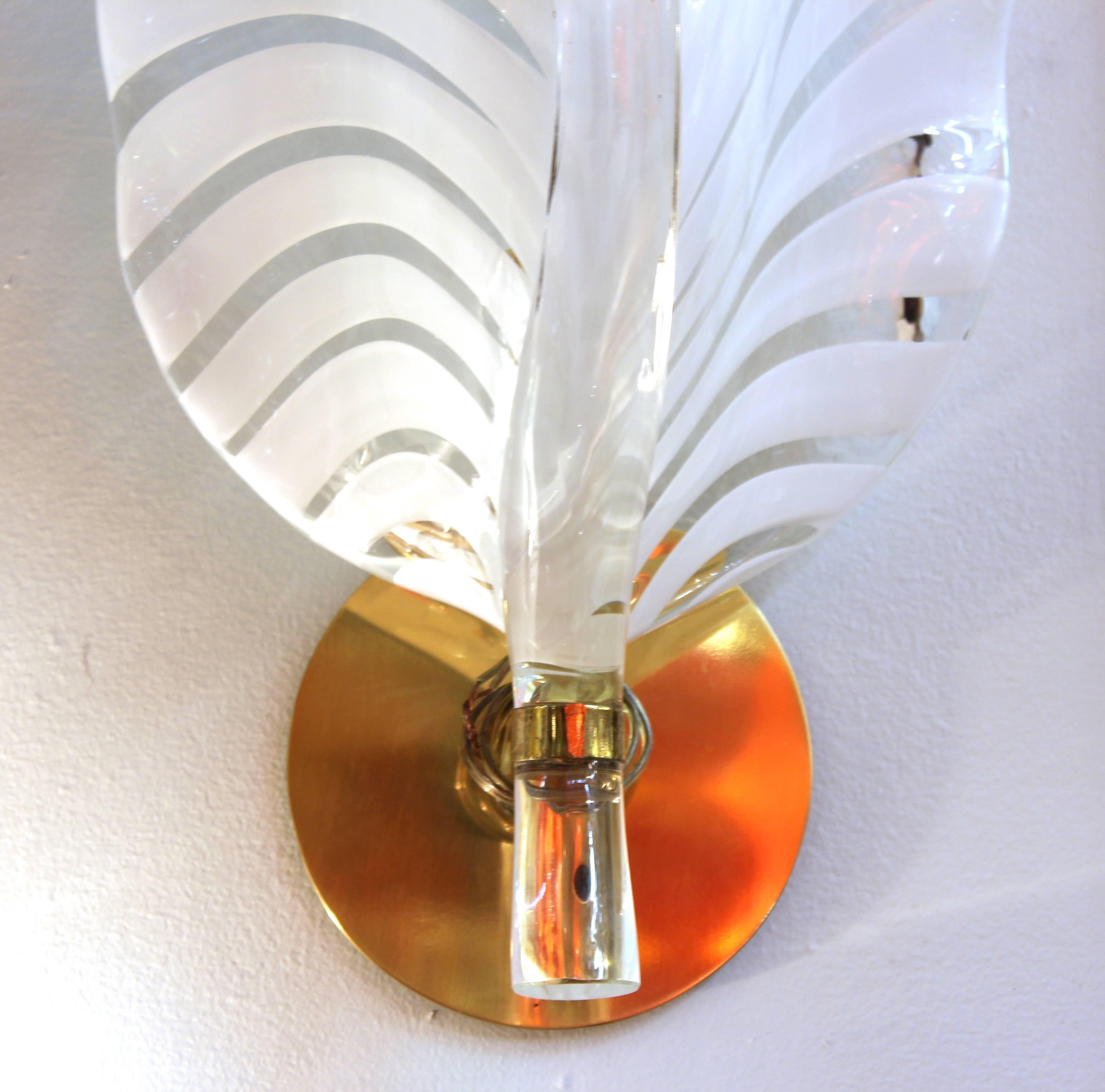 Italian Hollywood Regency Murano Glass Large Leaf Sconces