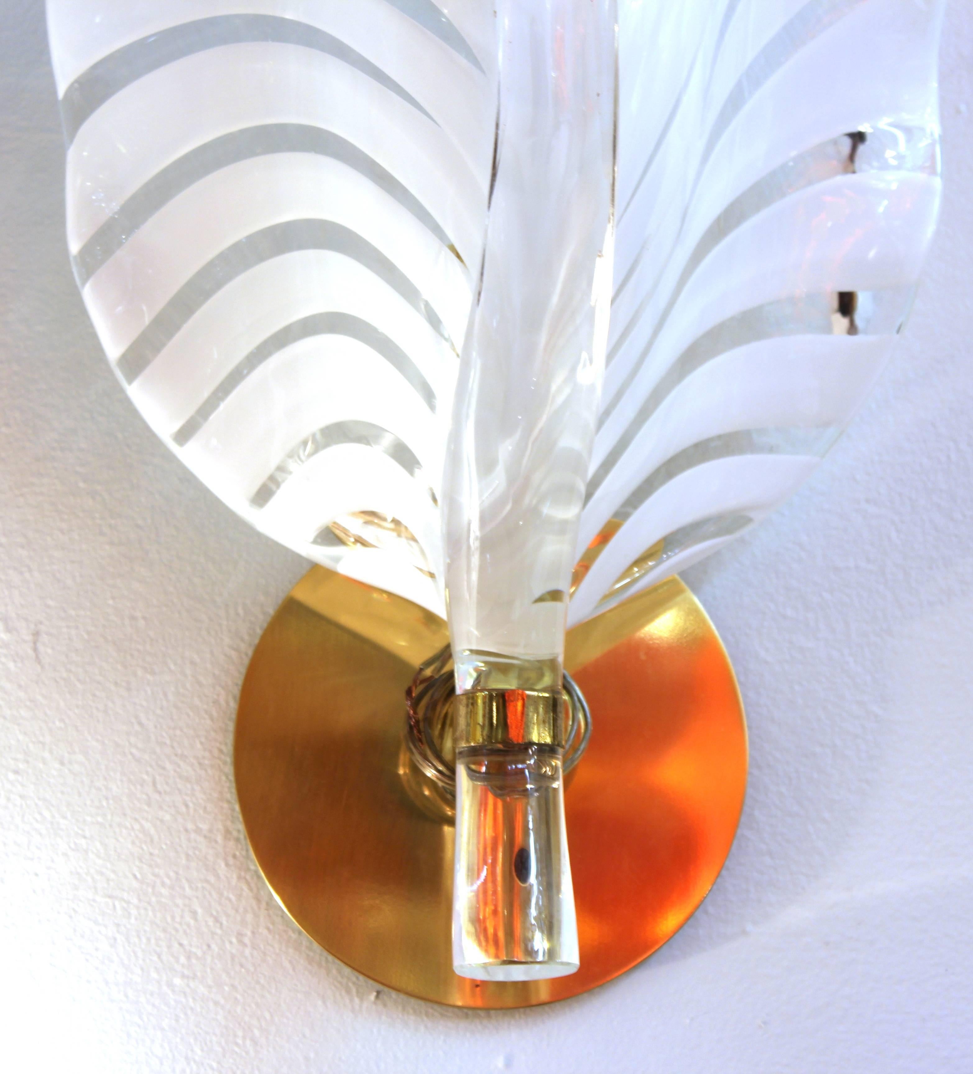 20th Century Hollywood Regency Murano Glass Large Leaf Sconces